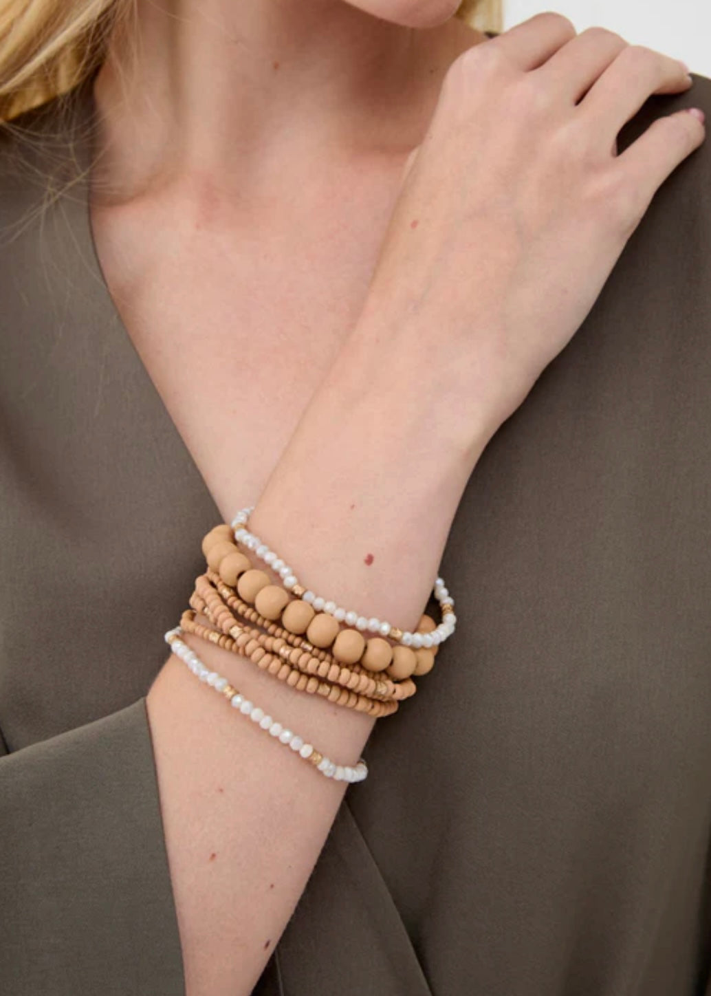 NALI - Set bracciali elastici in legno pietre oro