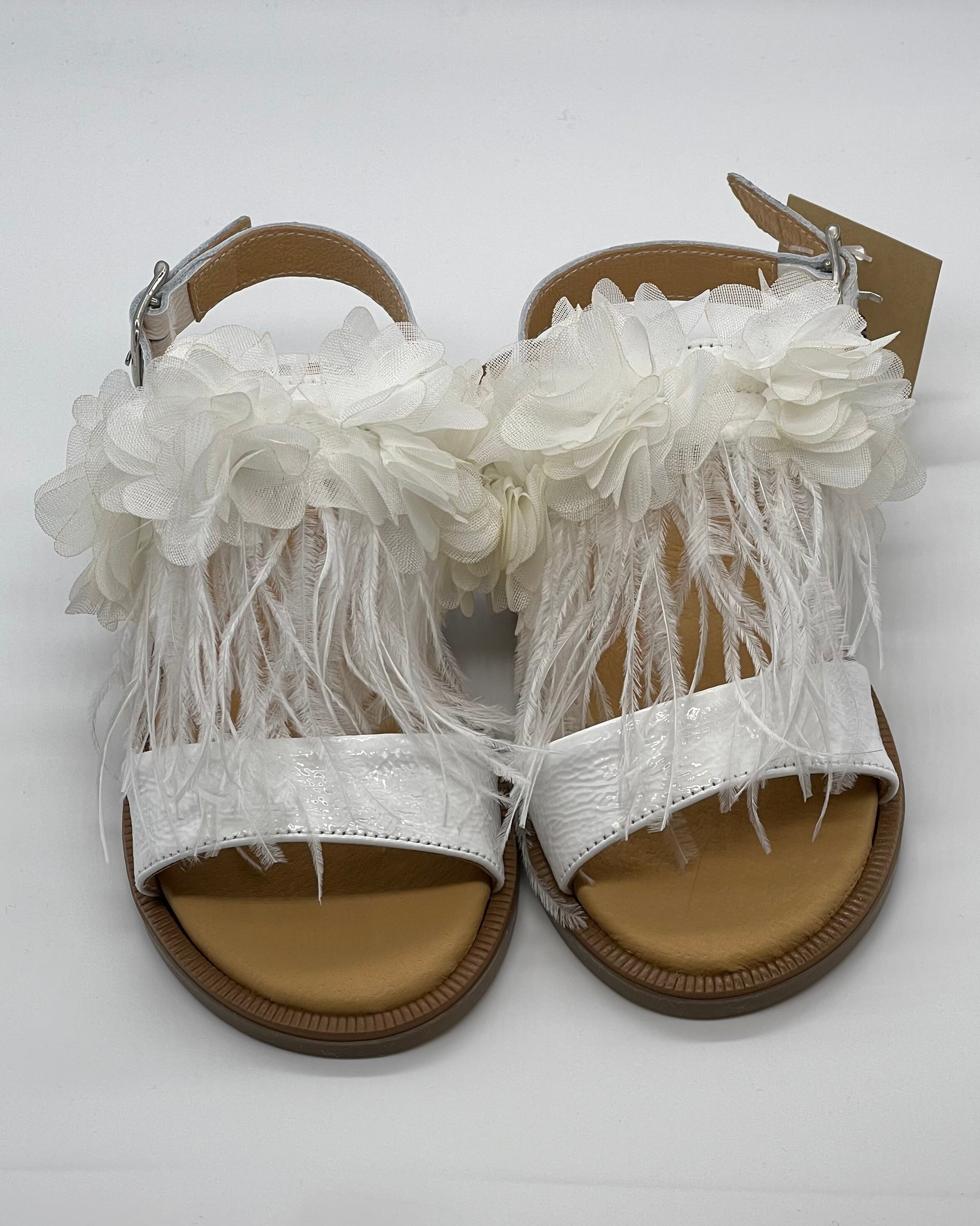 PLATIS - Sandalo gioiello bianco con piume e fiori