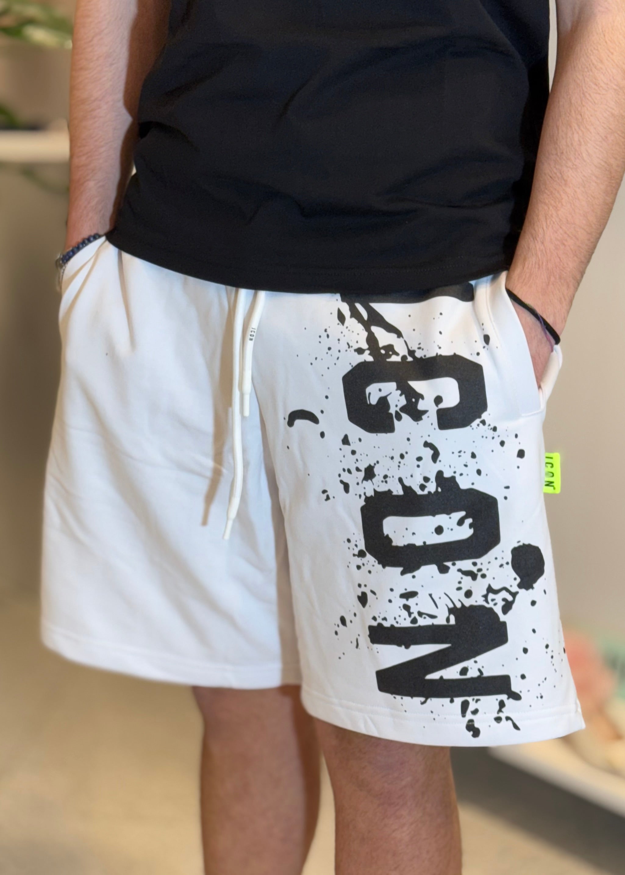 ICON - Bermuda bianco logo schizzato uomo