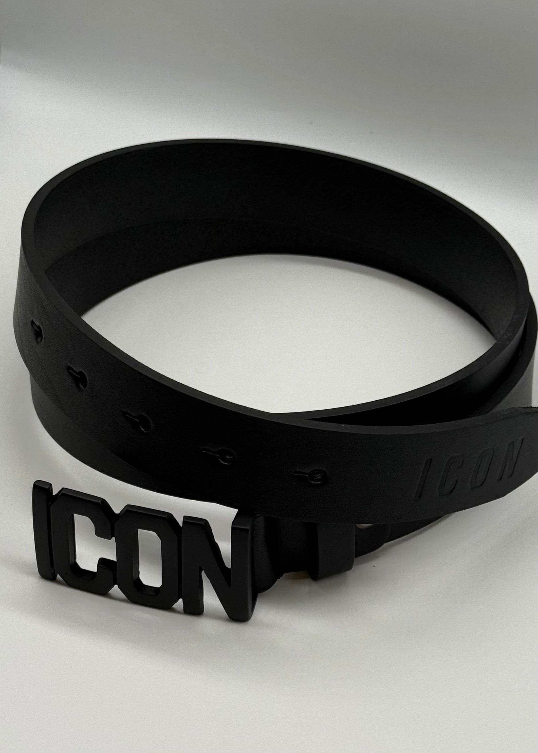 ICON - Cintura nera con fibbia nera uomo