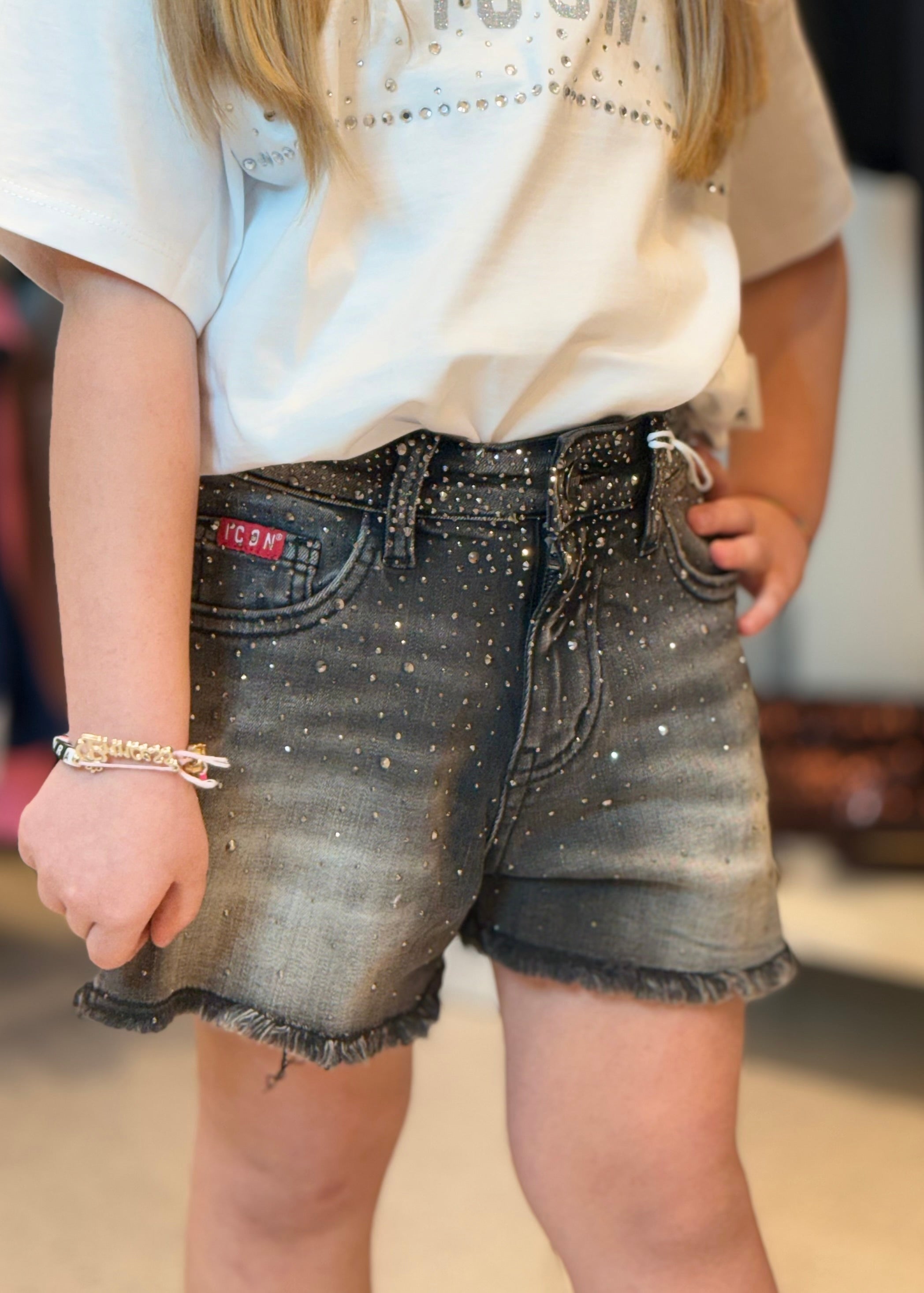 ICON - Short in denim brillantinato bambina