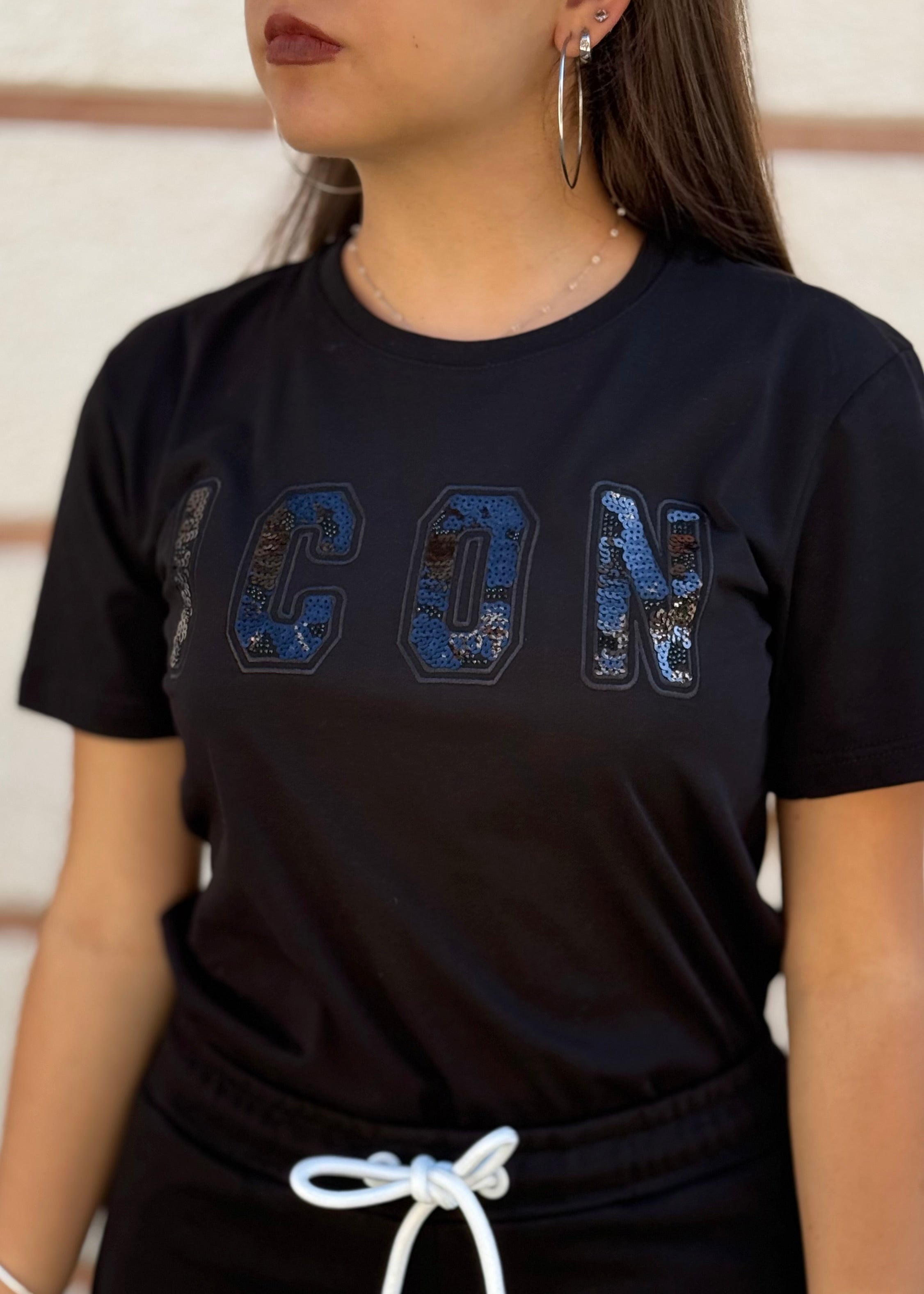 ICON - T-shirt con logo in paillettes donna