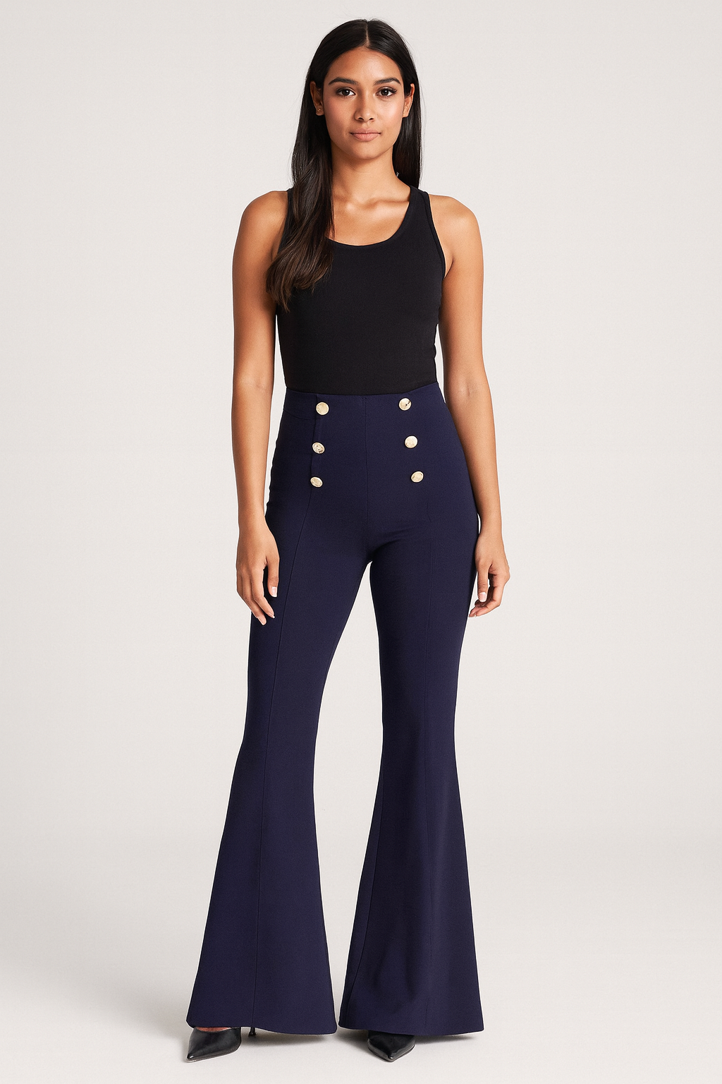 DIGITAL - Pantalone a zampa con bottoni oro donna