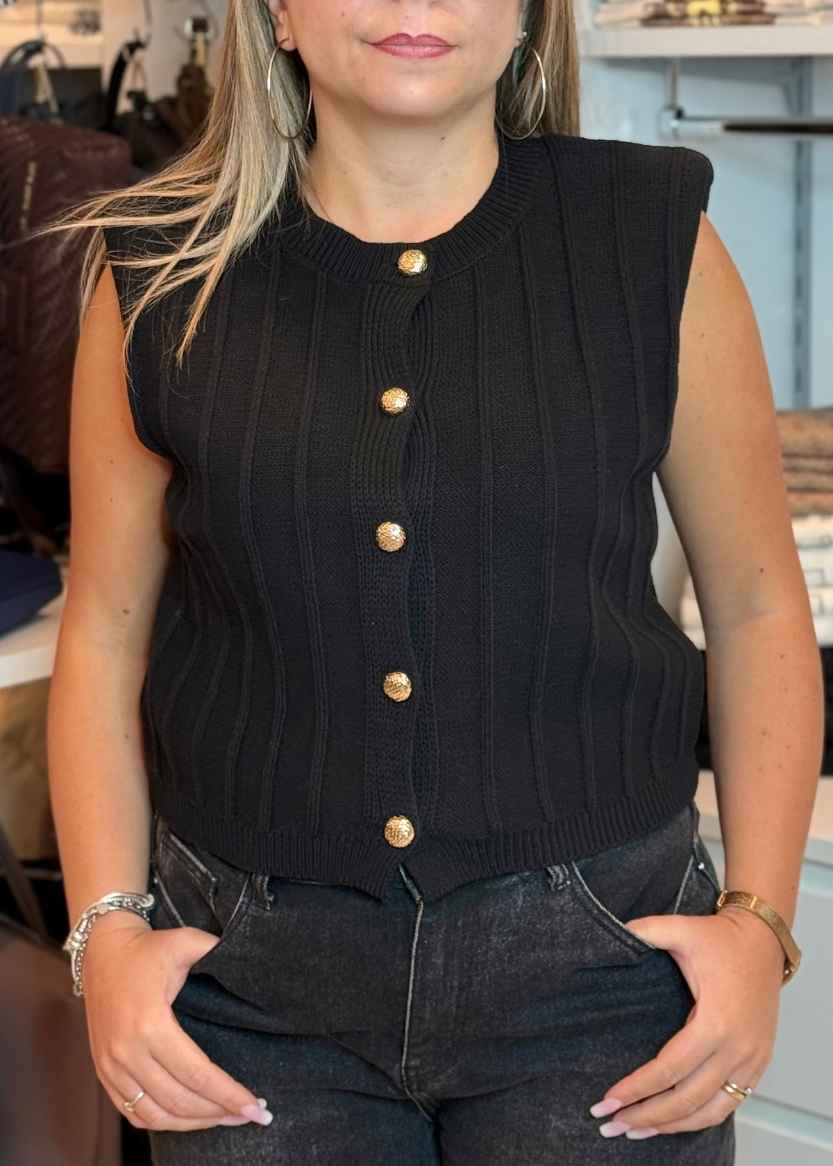 KORALLINE - Gilet con bottoni gioiello donna