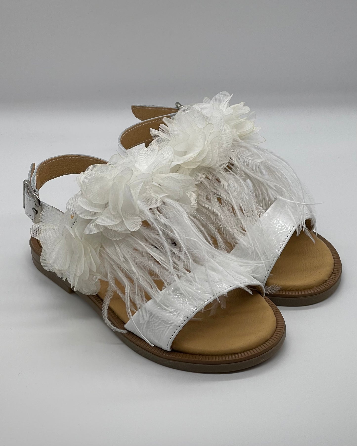 PLATIS - Sandalo gioiello bianco con piume e fiori