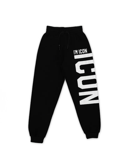 ICON - Pantalone nero lungo con logo bianco  bambino