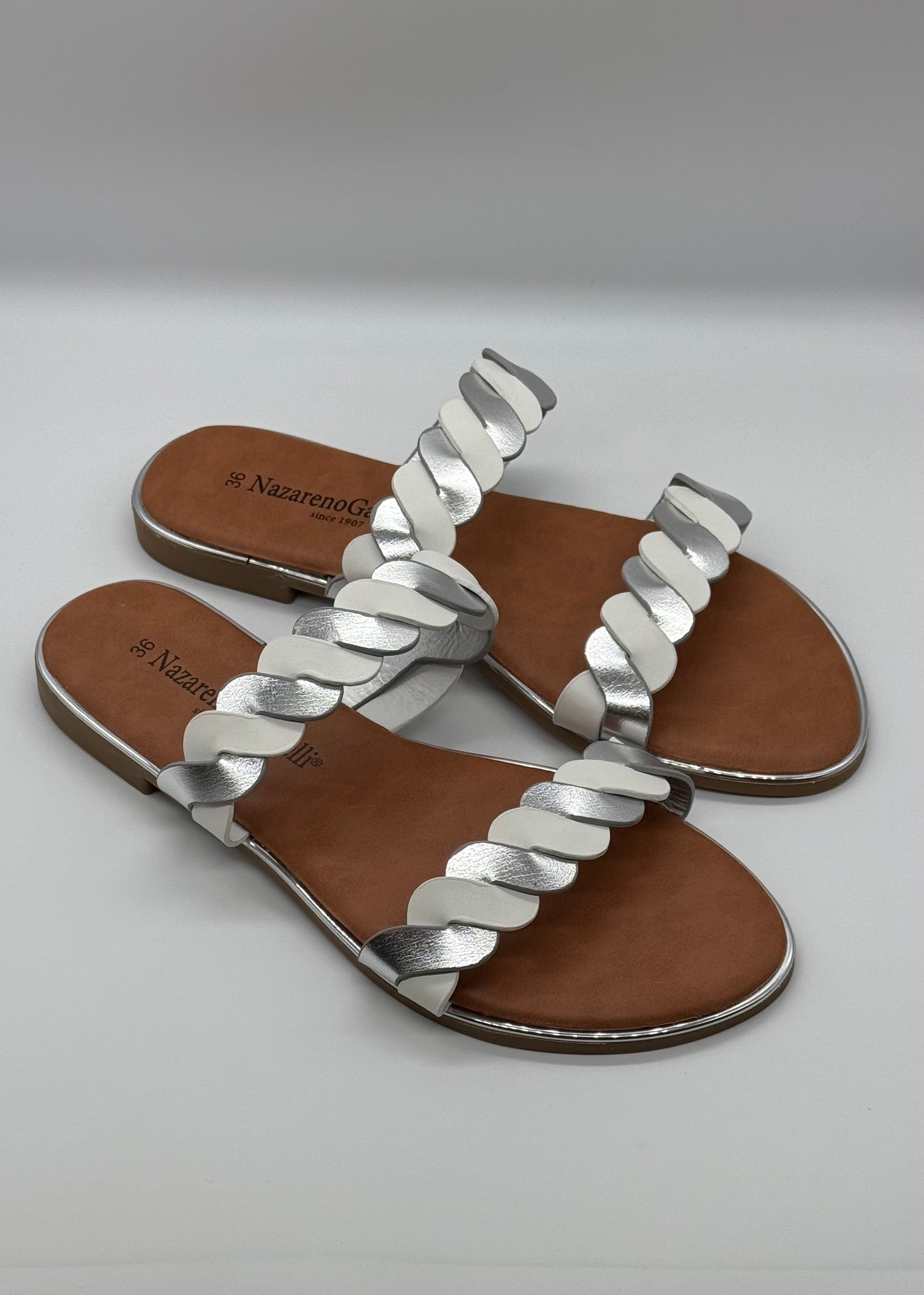 NAZARENO GABRIELLI - Ciabatta bianca e argento intrecciata donna