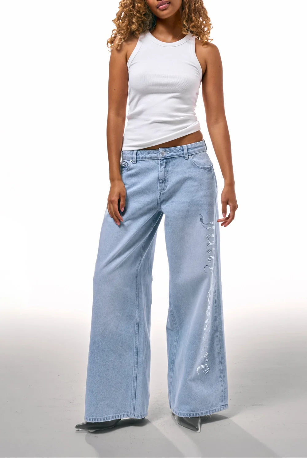 JUICY COUTURE - Jeans a palazzo con logo in strass donna