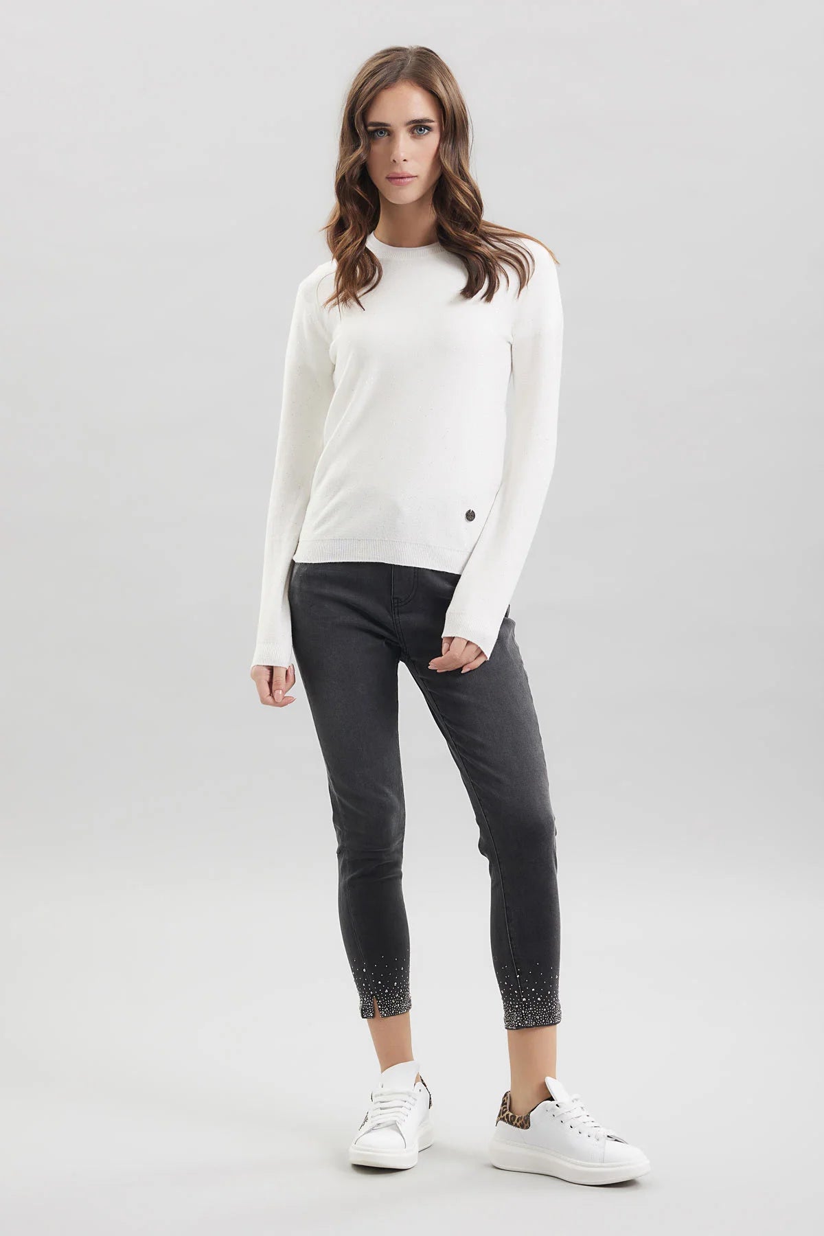 TAKE TWO - Maglioncino girocollo con micro paillettes donna