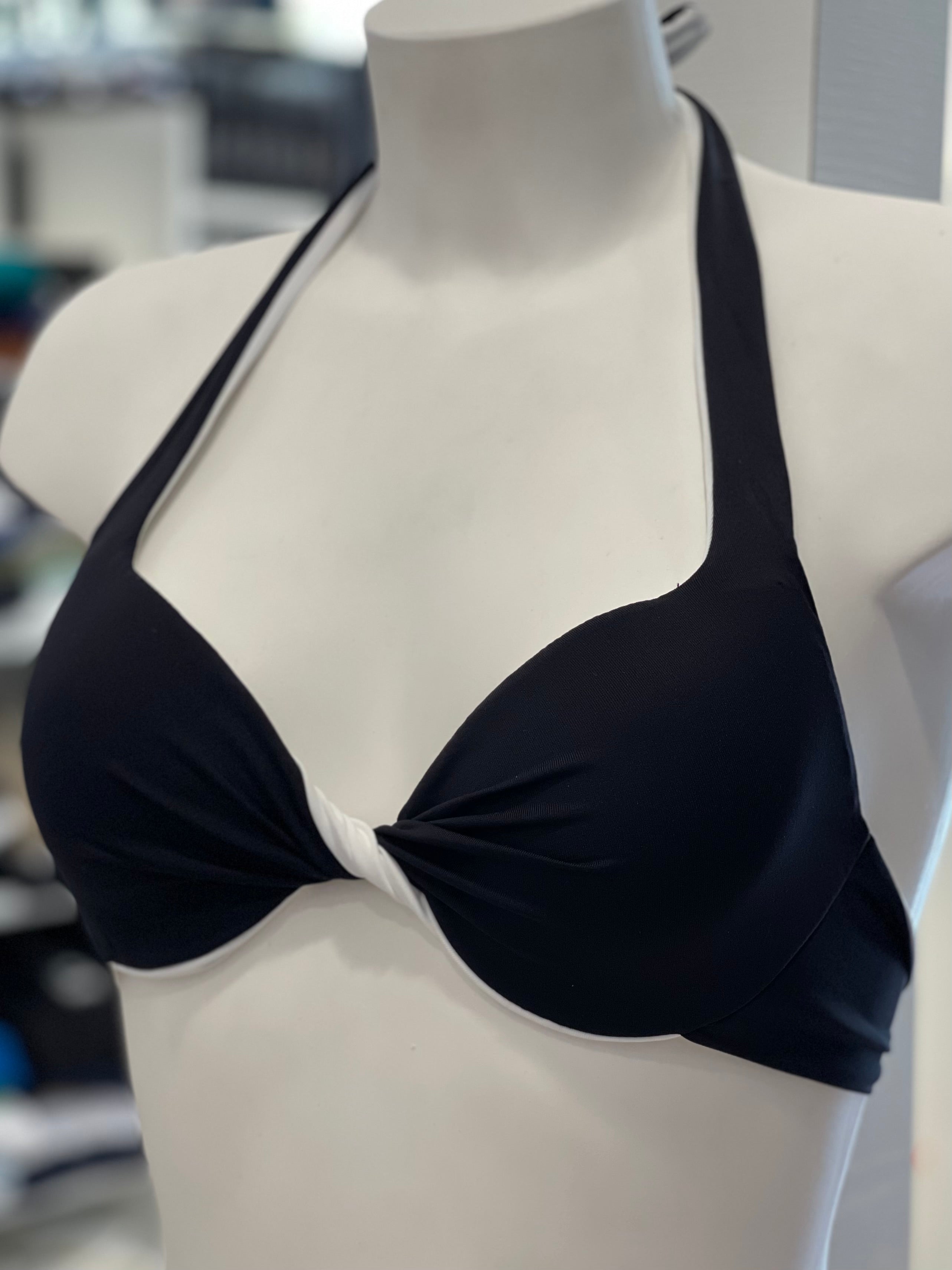 FATTORE C - Bikini reggiseno con slip fisso bianco e nero donna