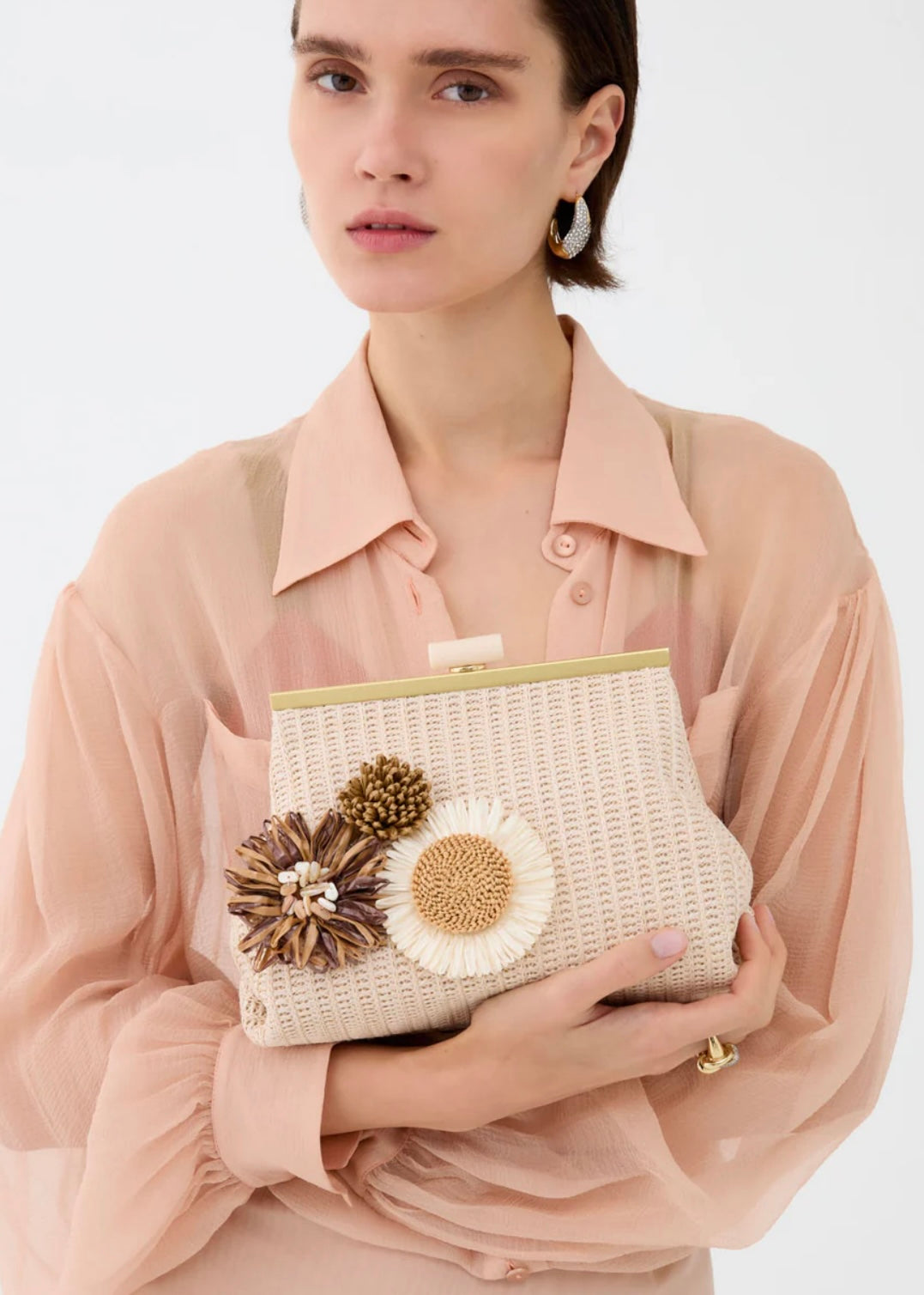 NALI - Pochette MARBELLA in paglia con fiori