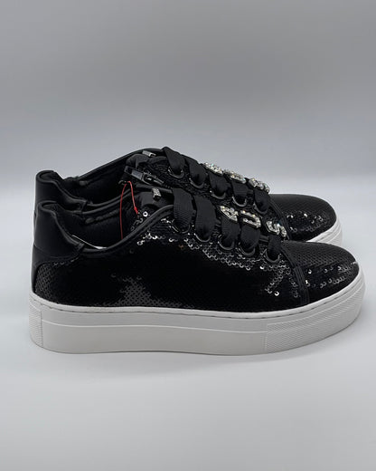 4US BY CESARE PACIOTTI - Sneakers  in paillettes nere con charme logato