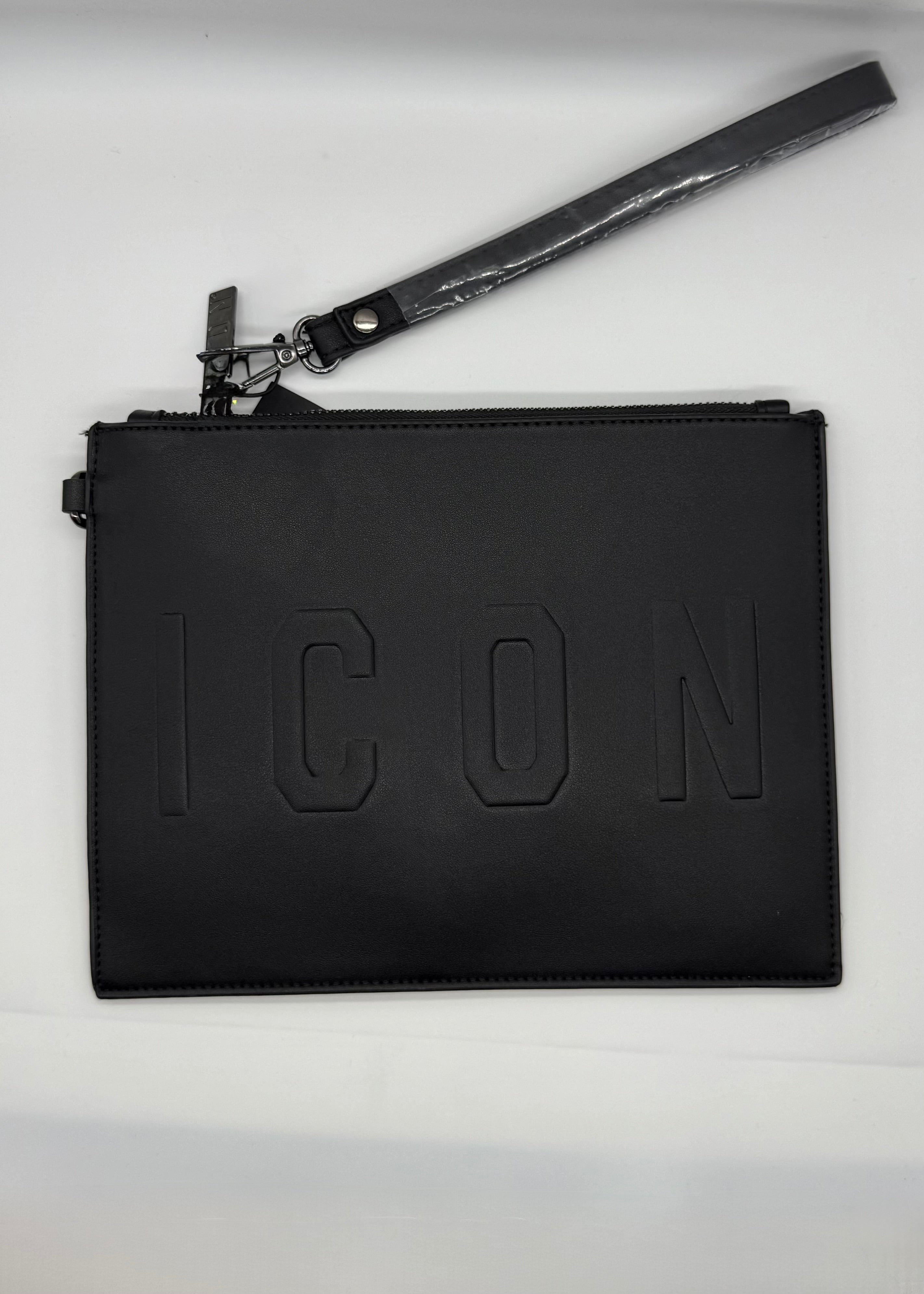ICON - Pochette nera piatta con logo nero