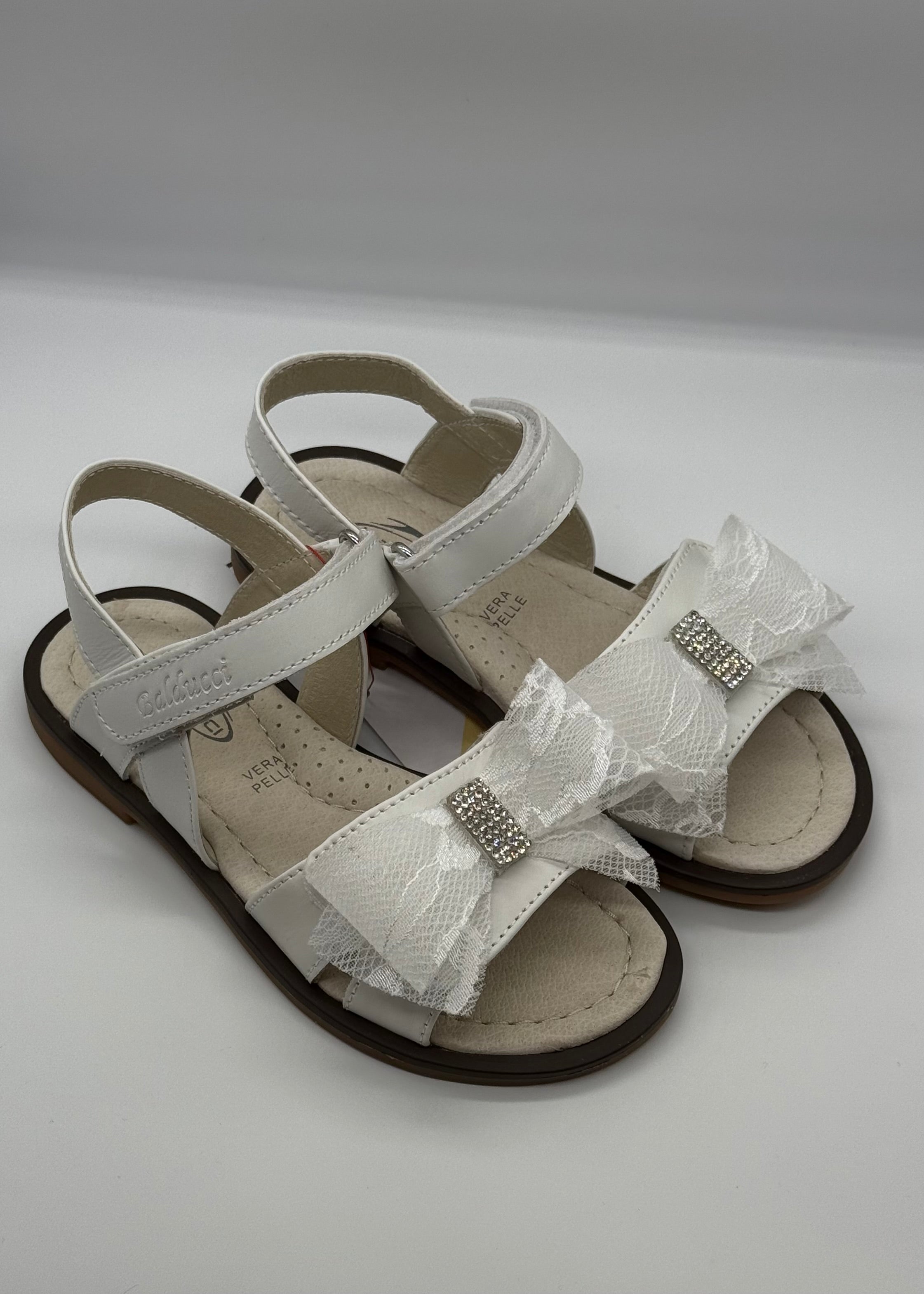 BALDUCCI - Sandalo bianco con fiocco in pizzo bambina