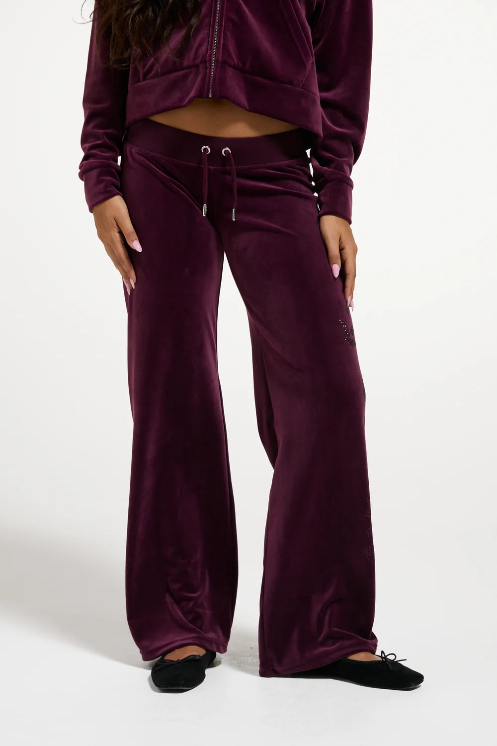 JUICY COUTURE - Pantalone con logo in strass in ciniglia donna