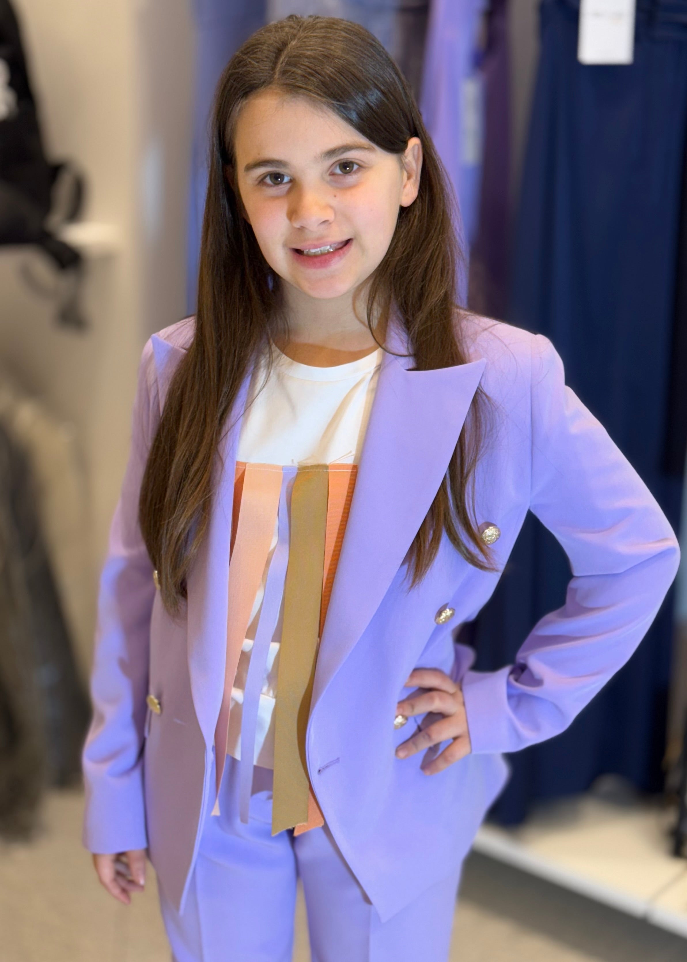 JANICE - Blazer lilla doppiopetto con bottoni oro bambina