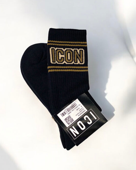 ICON - Calze nere con logo beige