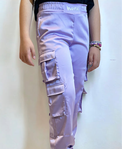 DISCLAIMER - Pantalone cargo lilla in raso bambina