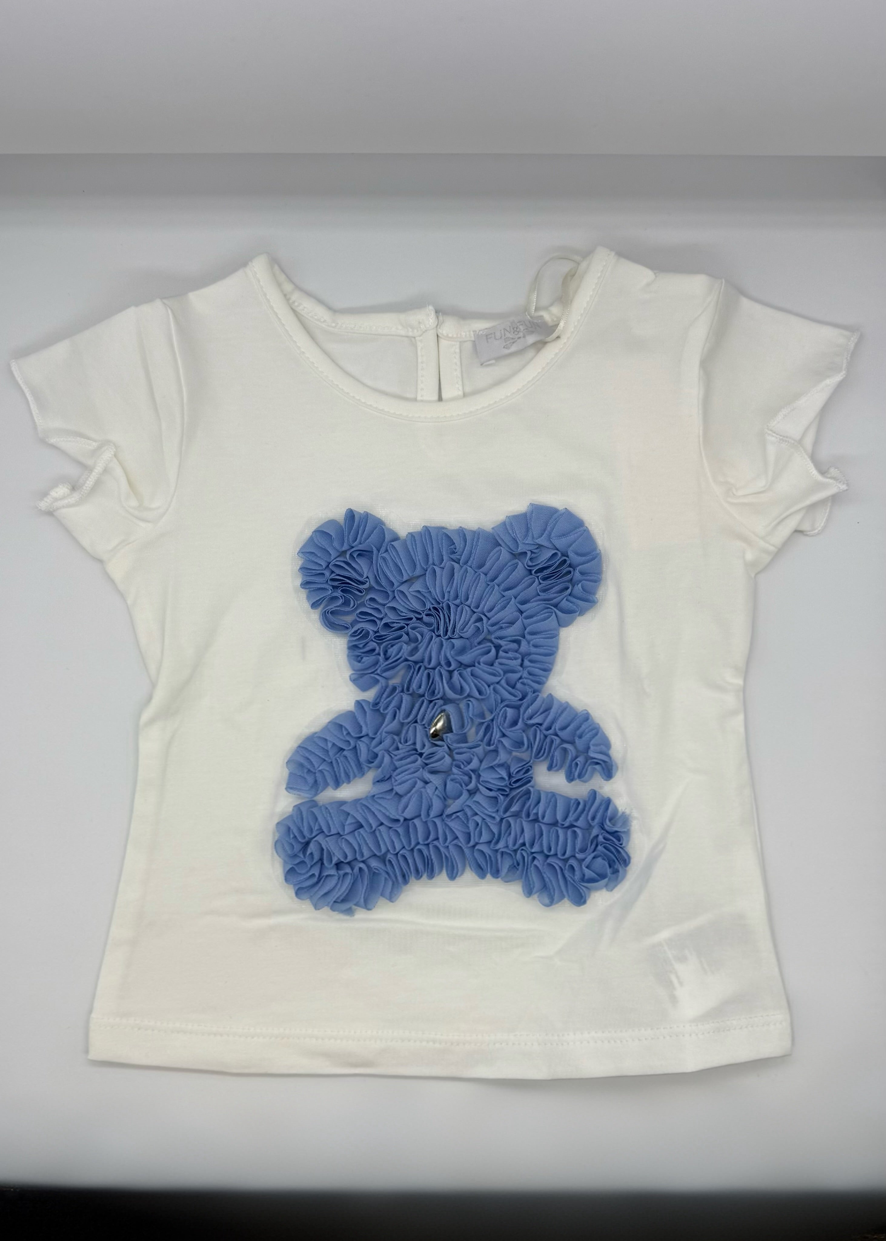 FUN FUN - T-shirt bianca con orso azzurro in tulle