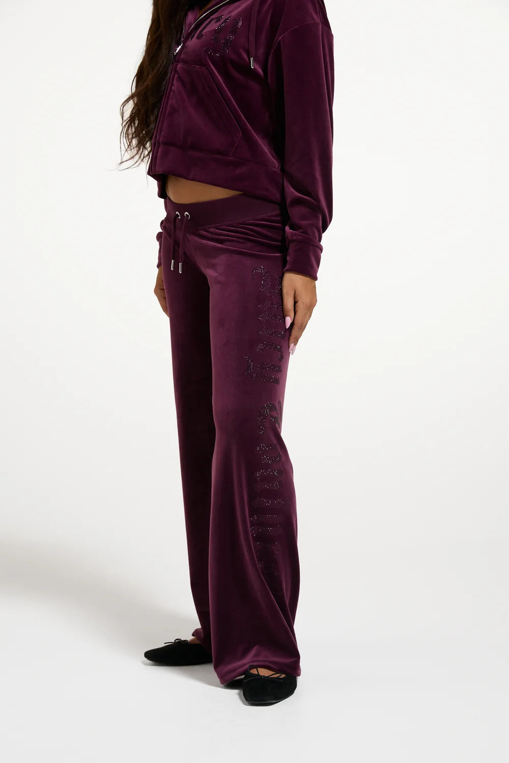 JUICY COUTURE - Pantalone con logo in strass in ciniglia donna
