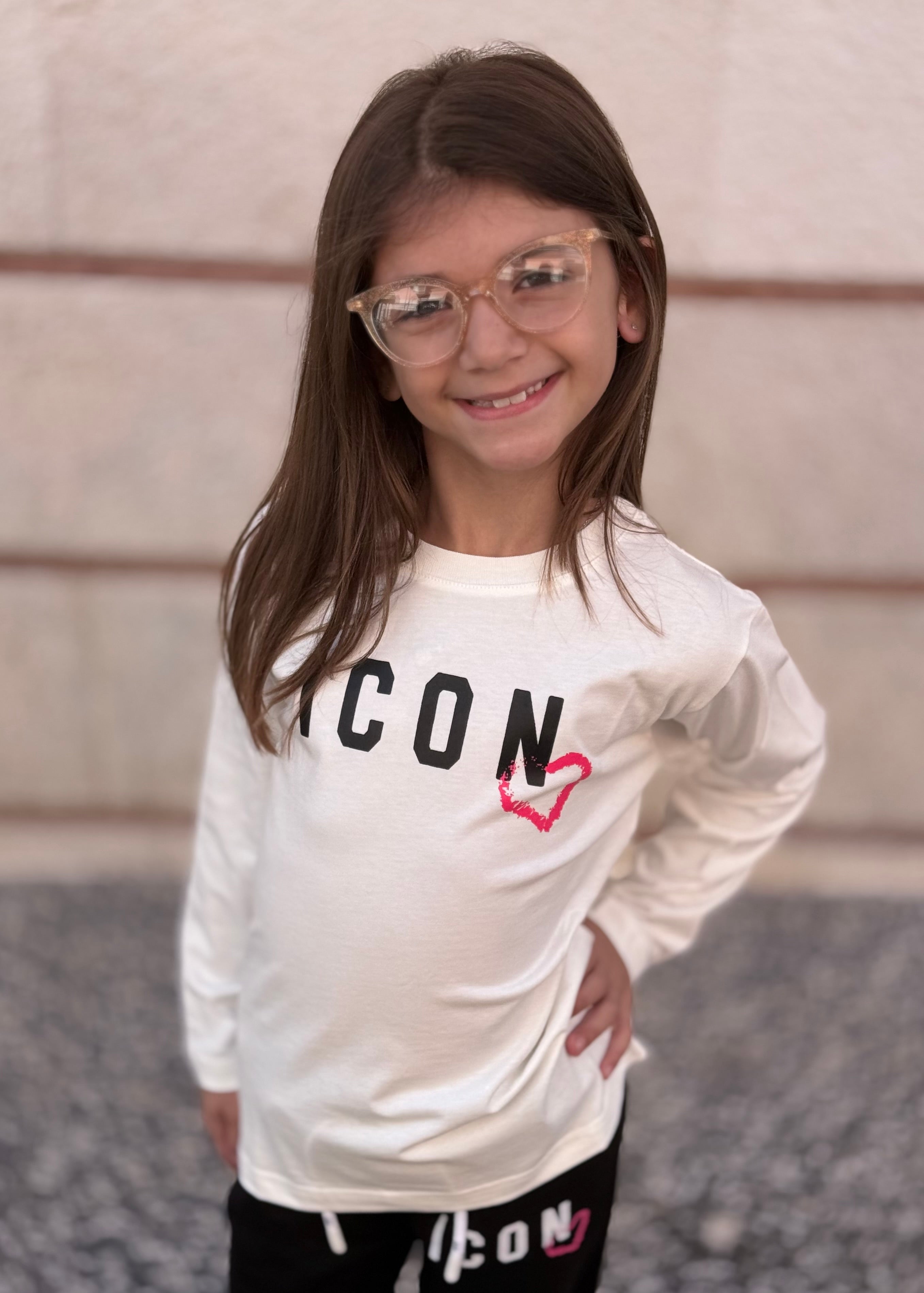ICON - T-shirt manica lunga con logo e cuore bambina
