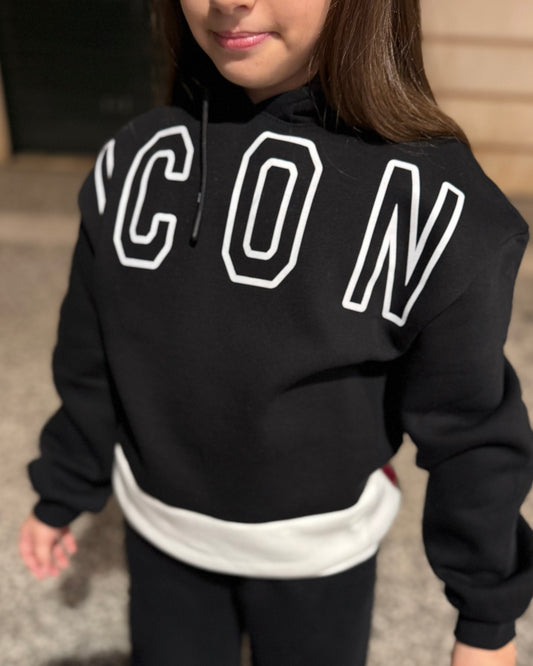 ICON - Felpa nera e bianca crop bambina