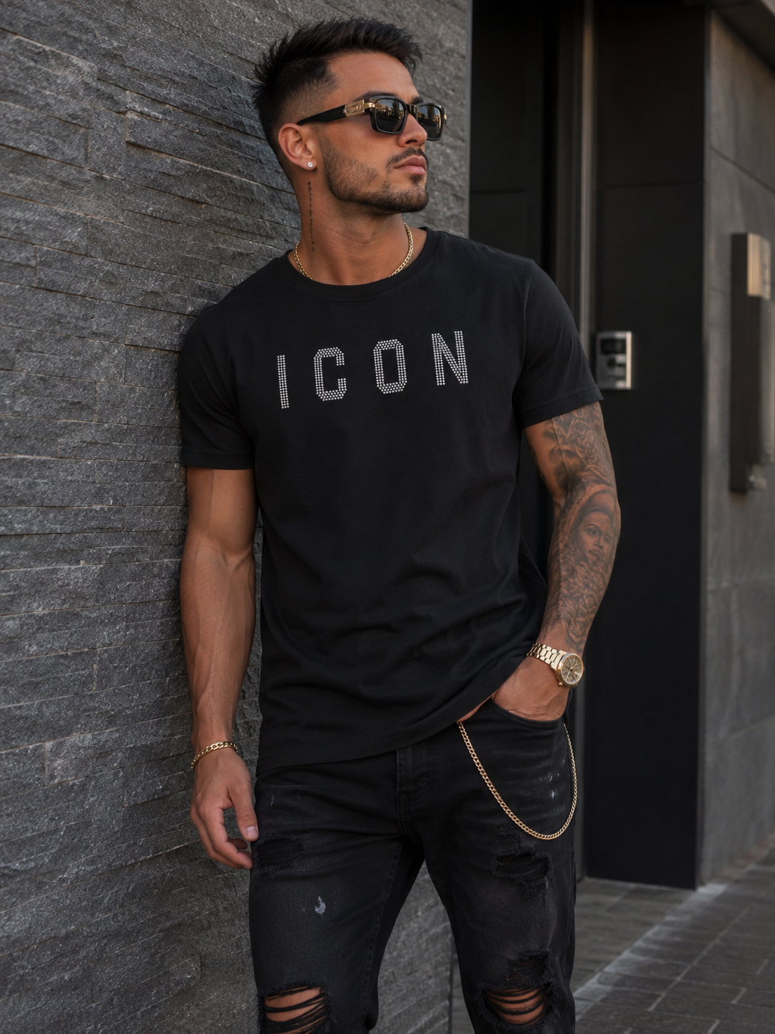 ICON - T-shirt con logo borchiato uomo