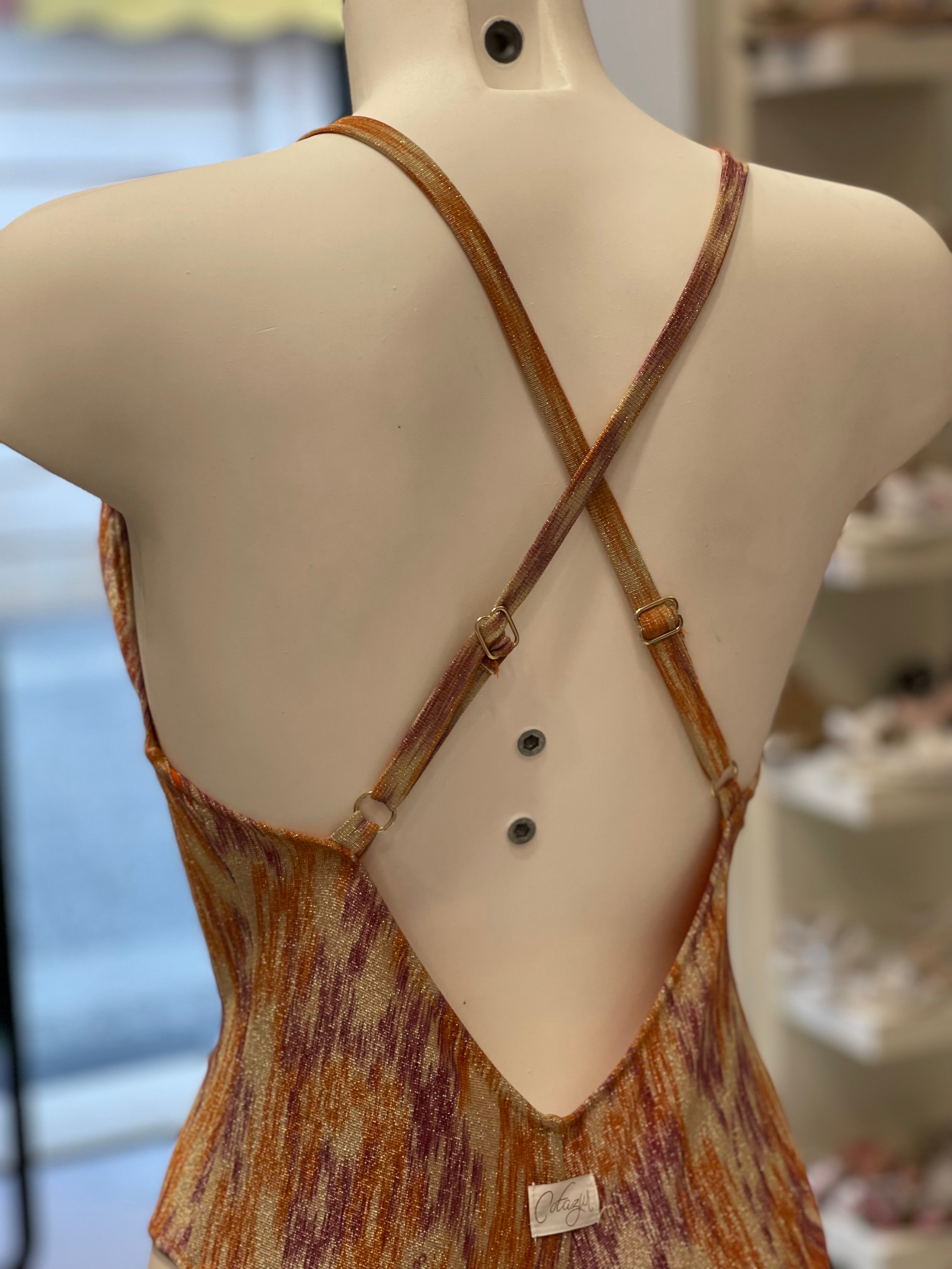 COTAZUR - CURVY - Monokini lurex arancione donna