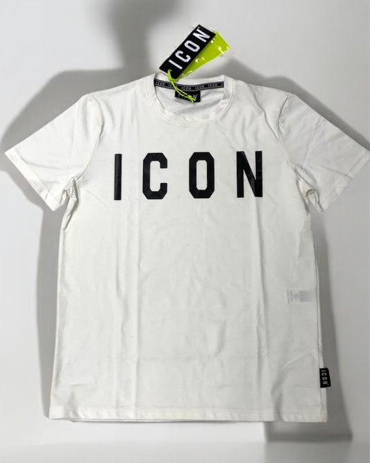 ICON - T-shirt bianca con logo nero uomo