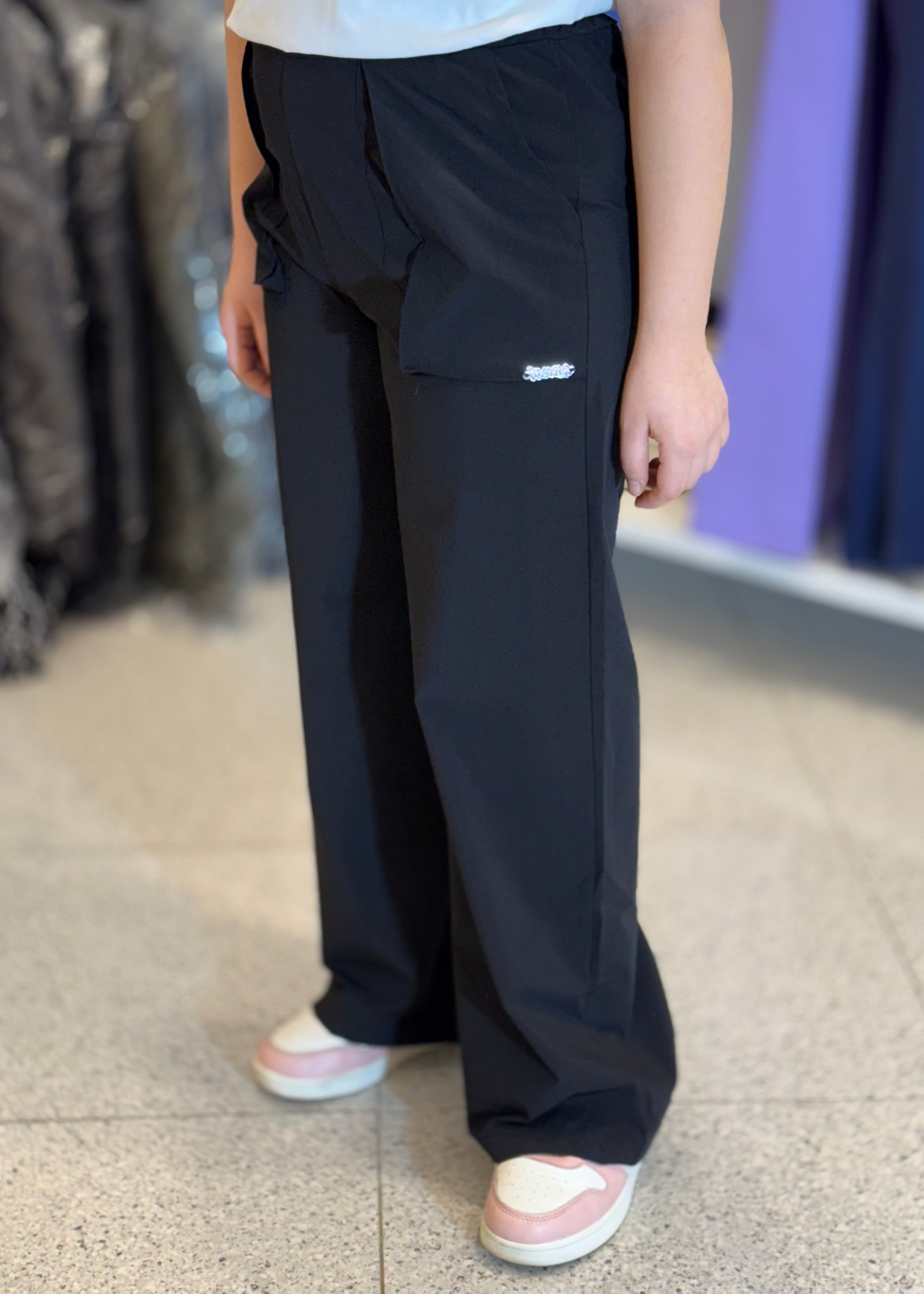 DISCLAIMER - Pantalone nero a palazzo con logo argento bambina