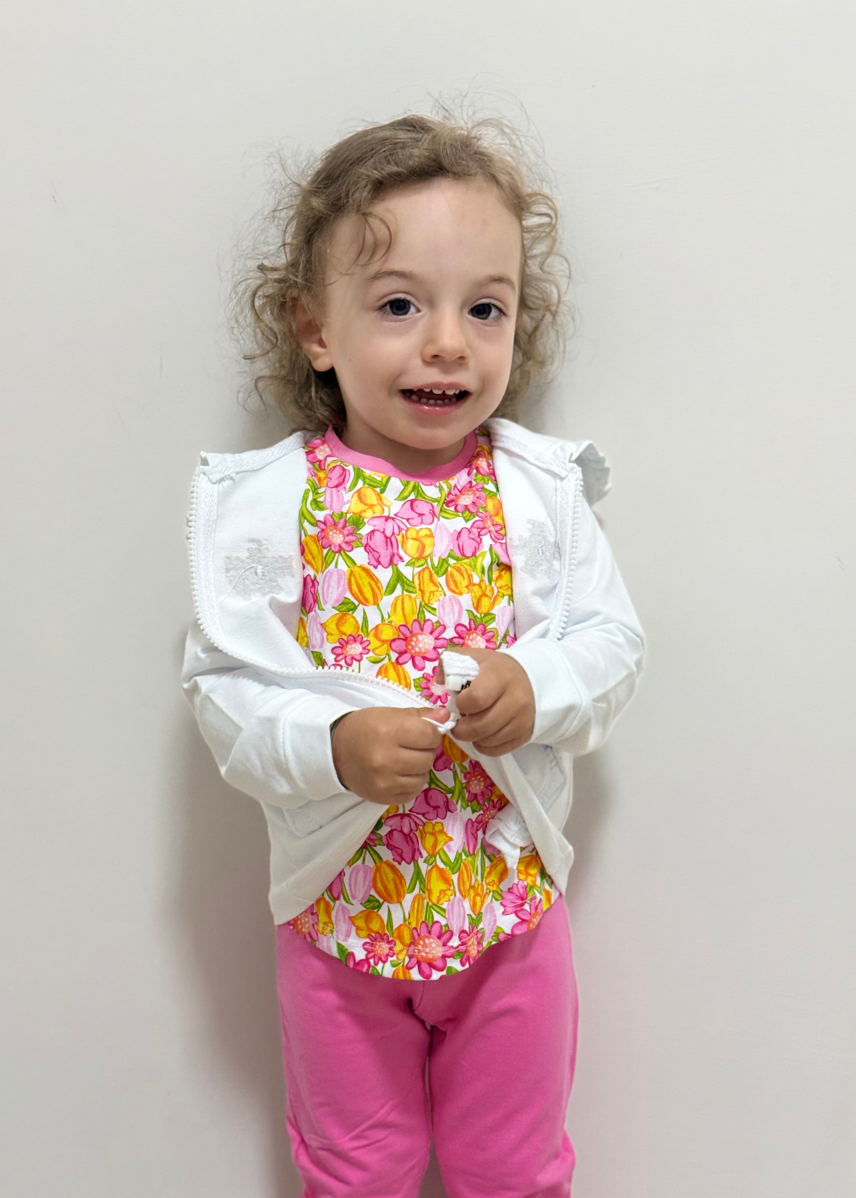 JAKY'S - SET COMPLETO - Giacca bianca con t-shirt a fantasia e leggings rosa bambina