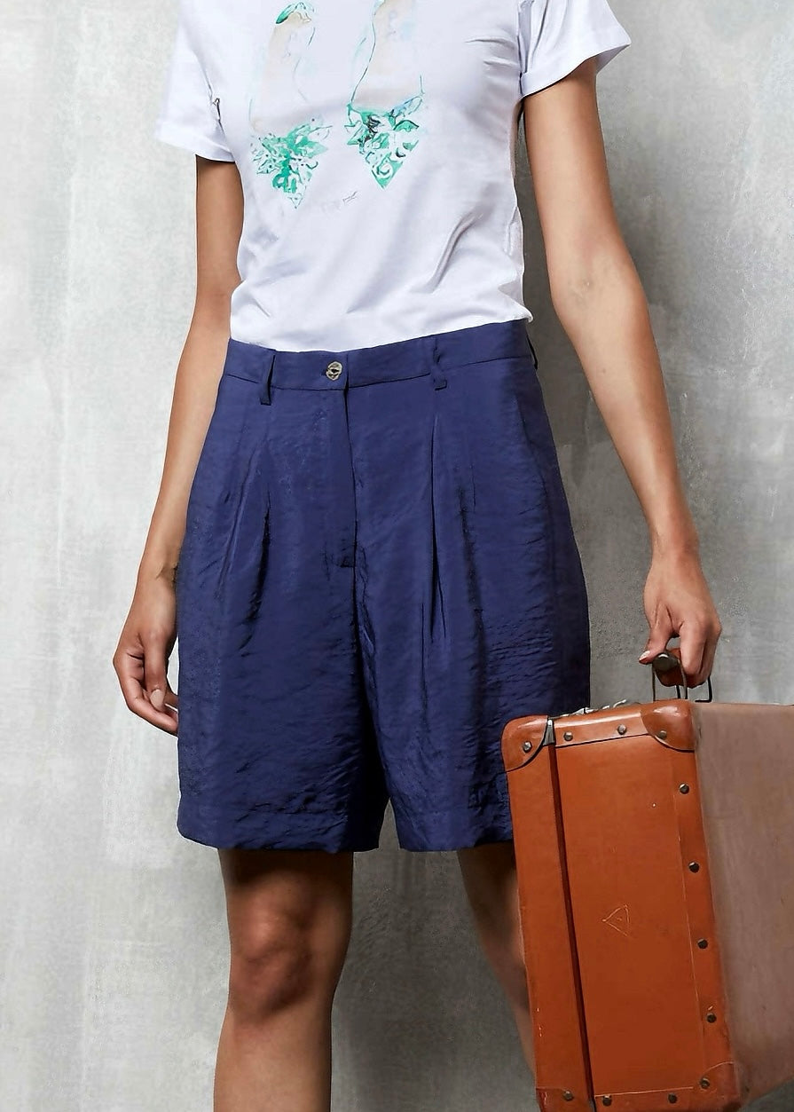 TEE TIME - Bermuda in viscosa blu