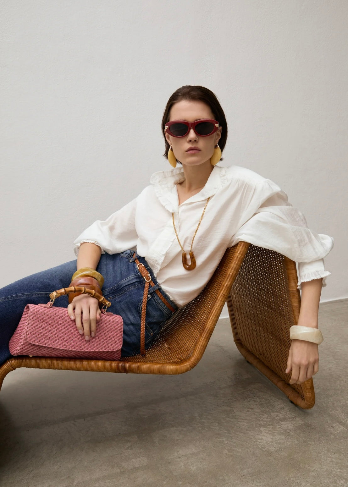 NALI - Borsa PALMA in paglia con manico in bamboo