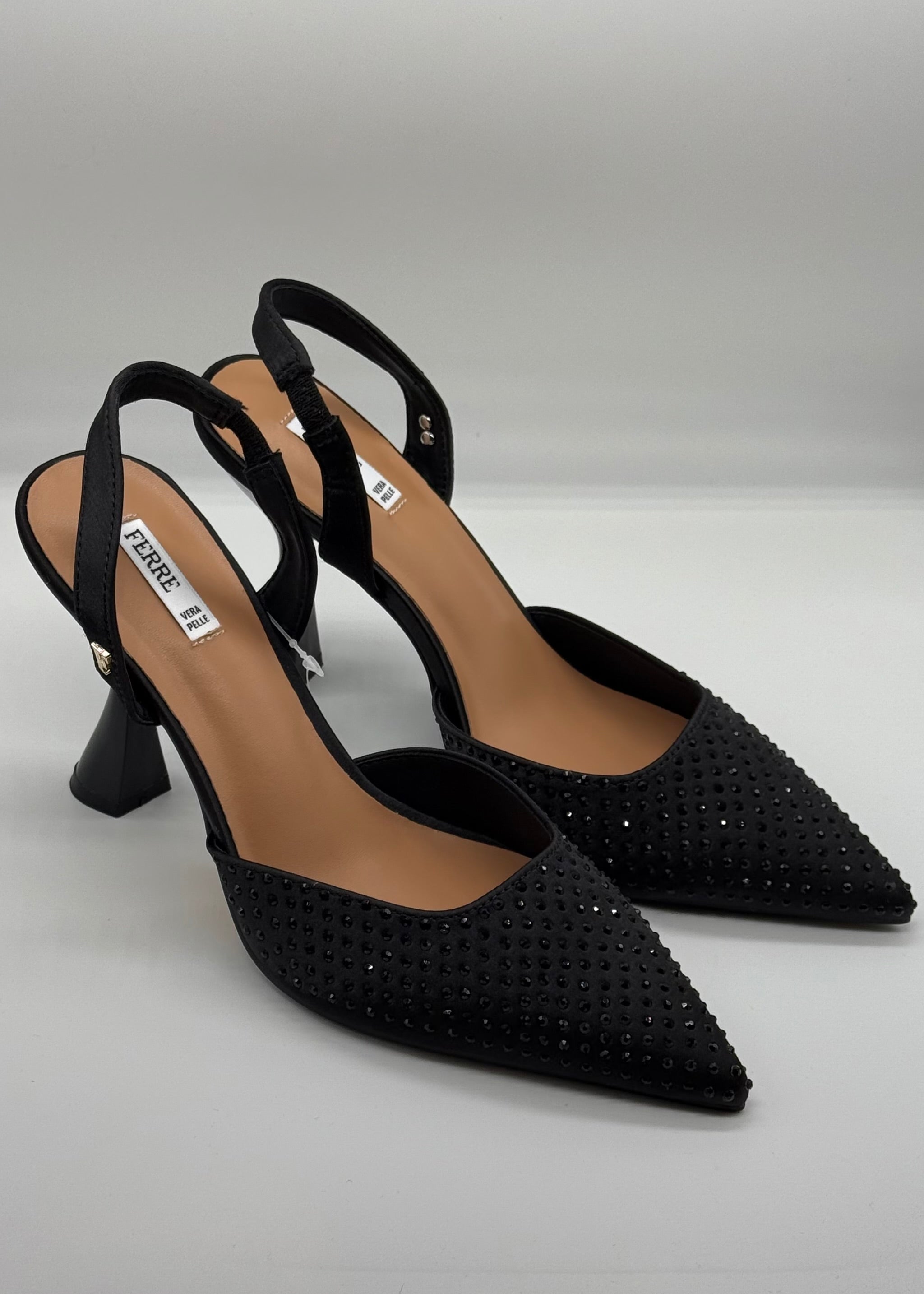 FERRE - Décolleté nera aperta con strass