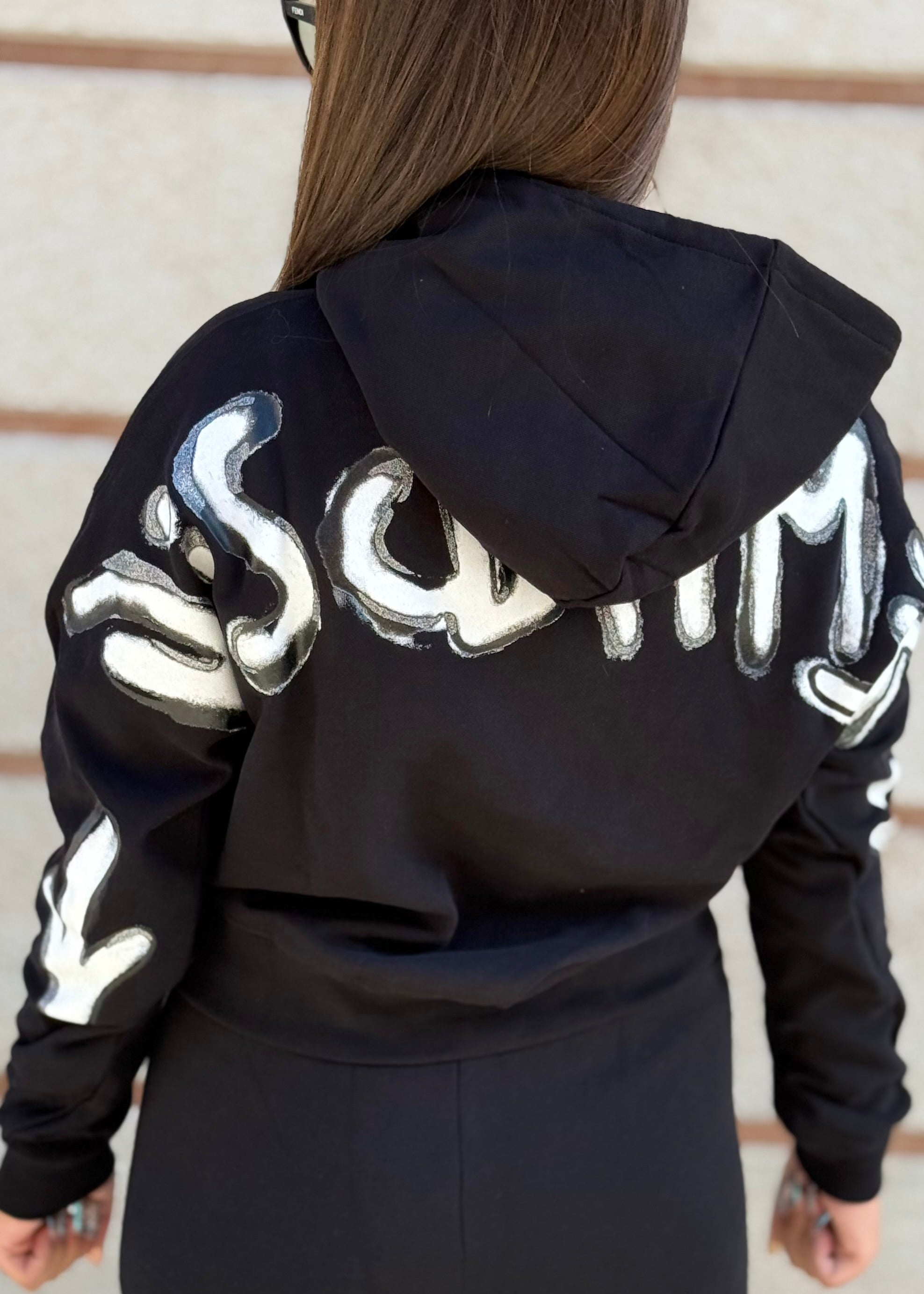 DISCLAIMER - Felpa crop con cappuccio e logo sul retro donna