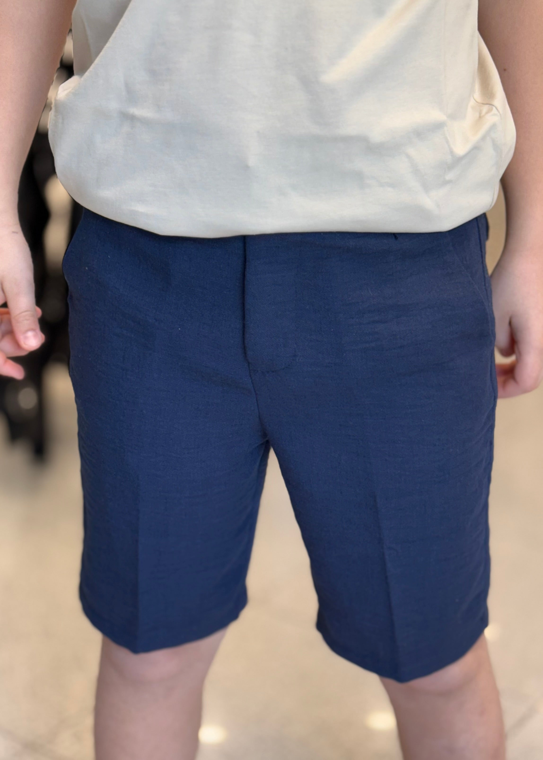 NEVER TOO - Bermuda in lino blu  bambino