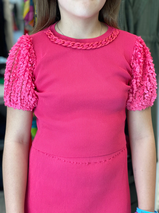 FUN FUN - Maglia fucsia con manica volant