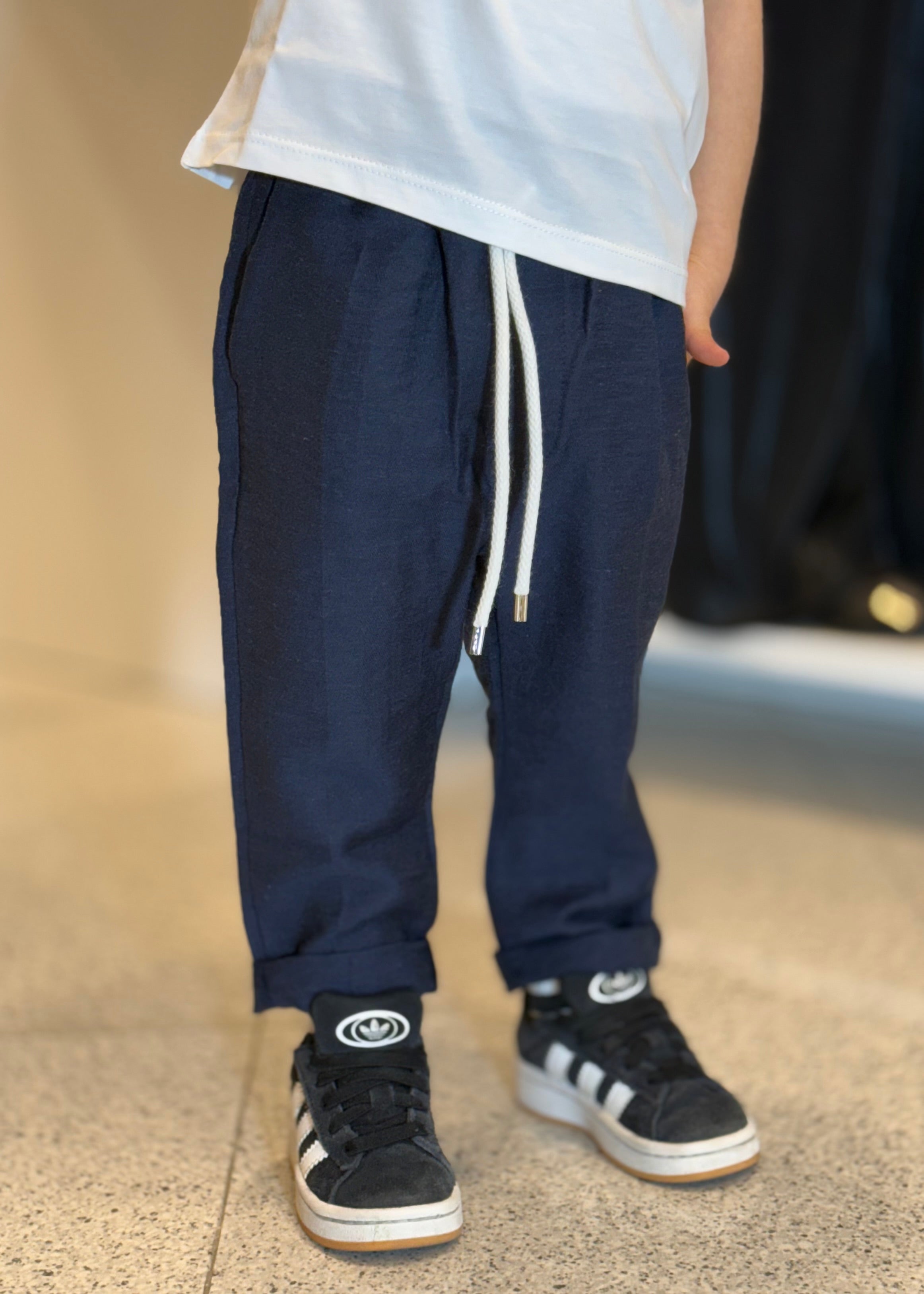 NEVER TOO - Pantalone blu in lino  bambino