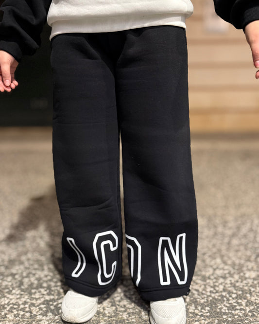 ICON - Pantalone nero con logo bianco bambina