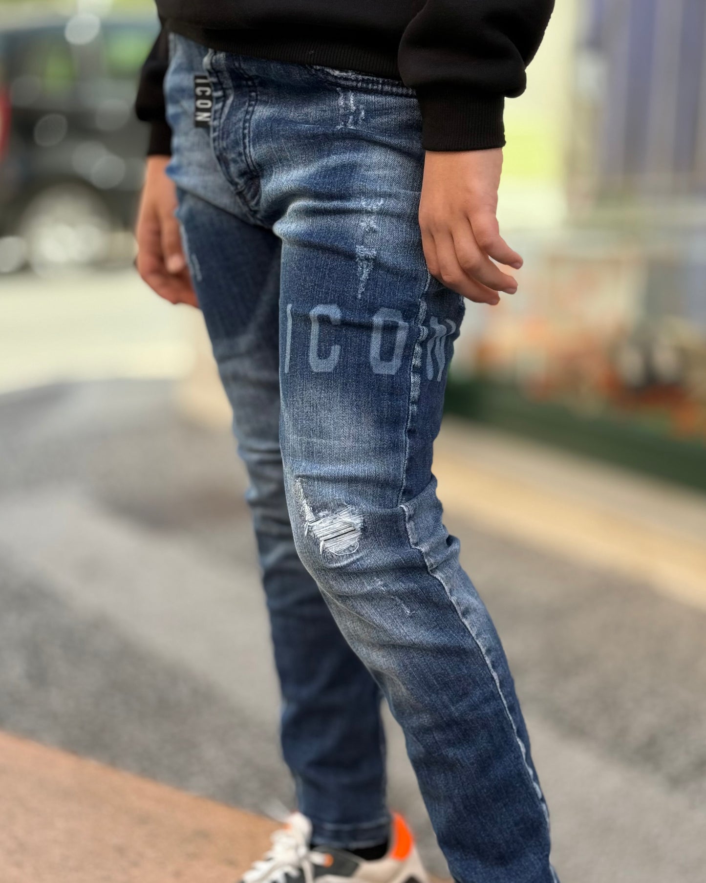 ICON - Jeans con logo laterale  bambino