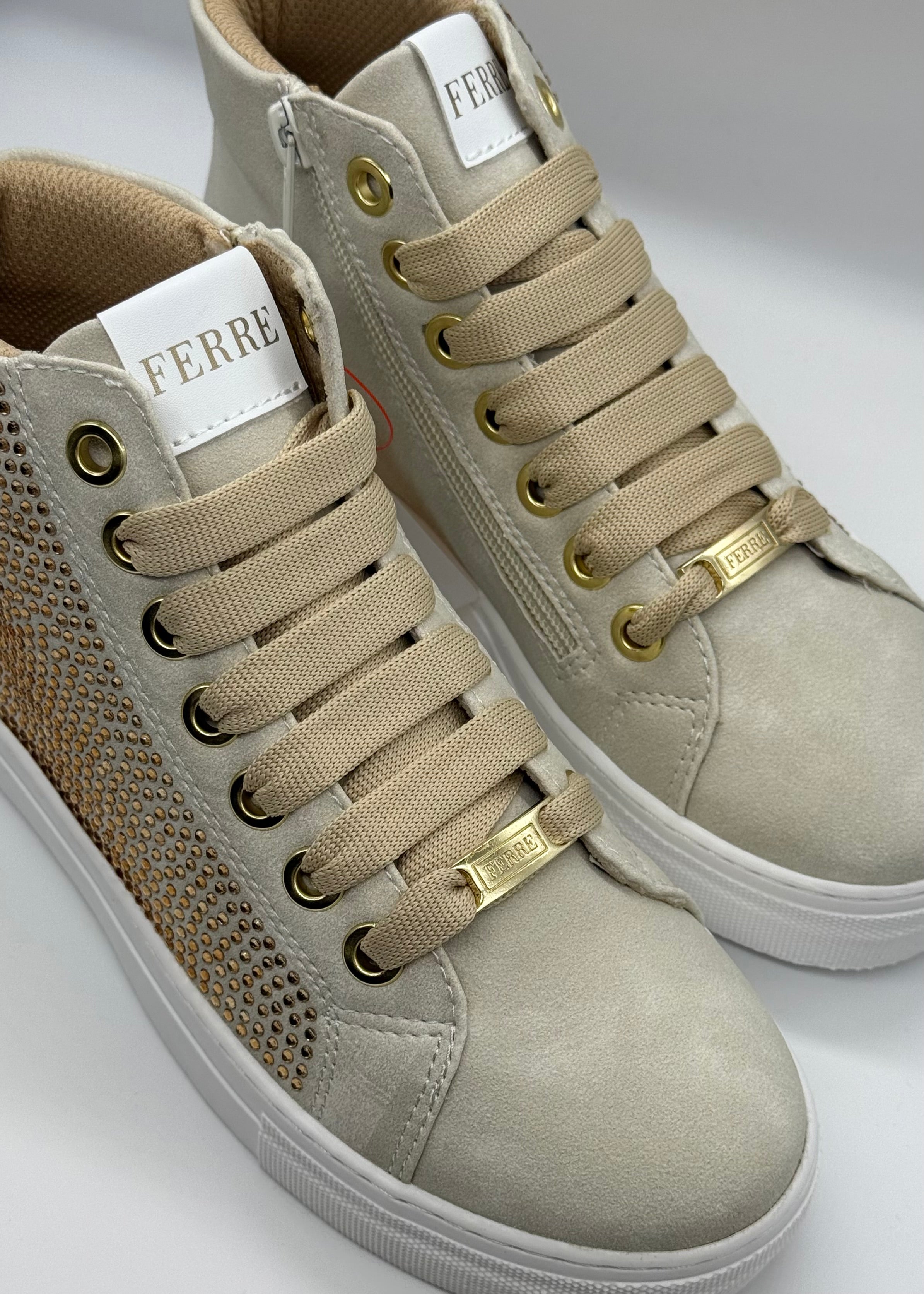 FERRE - Sneakers alta beige con strass