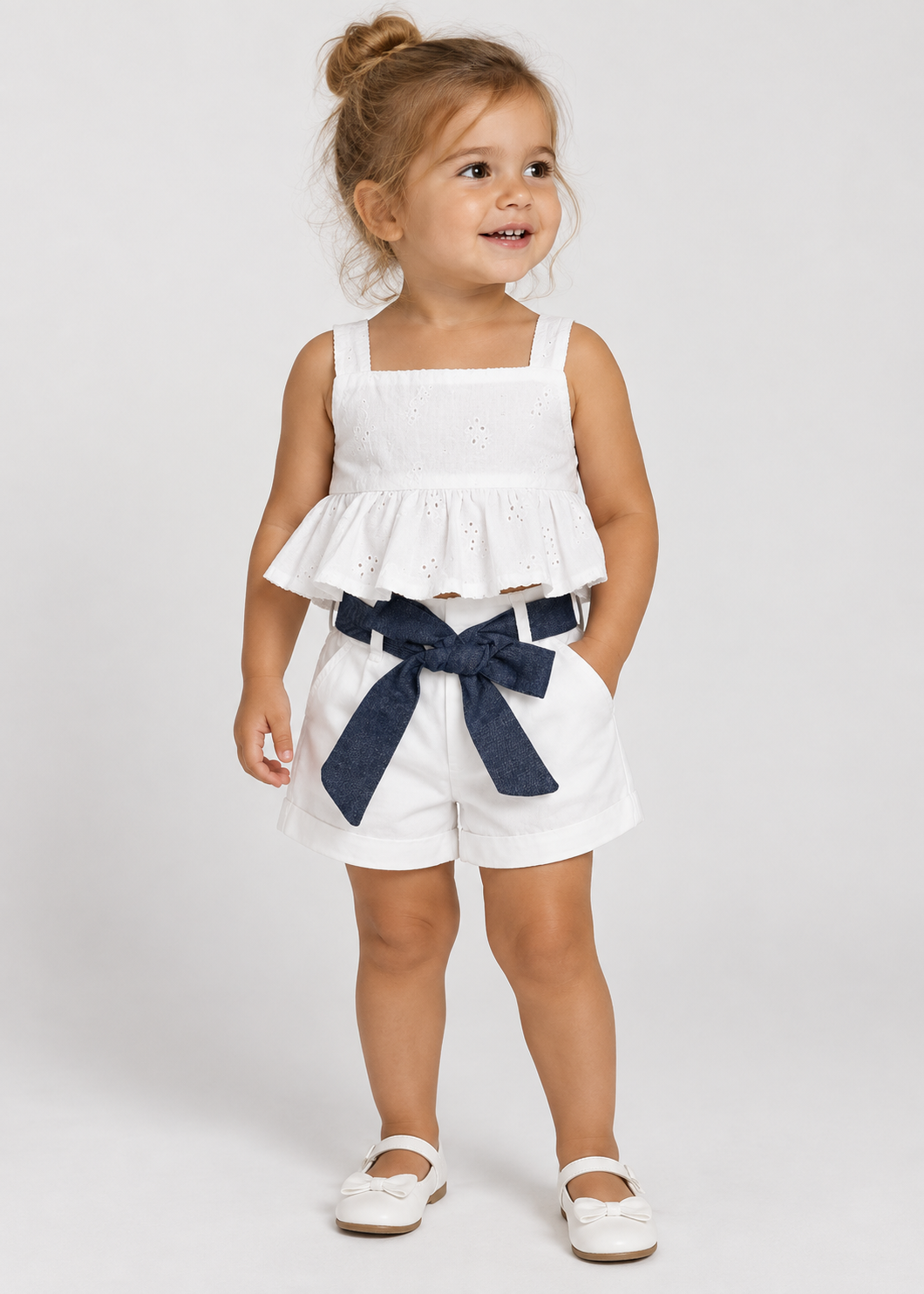 JANICE - OUTFIT COMPLETO -Top in pizzo con short neonata - bambina