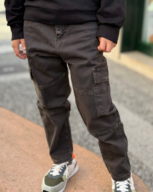 NEVER TOO - Jeans cargo grigio scuro bambino