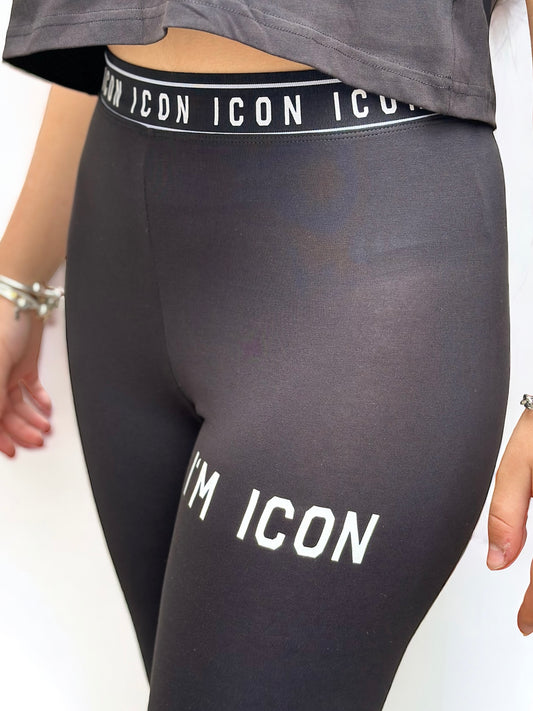 ICON - Leggings nero con logo bianco donna