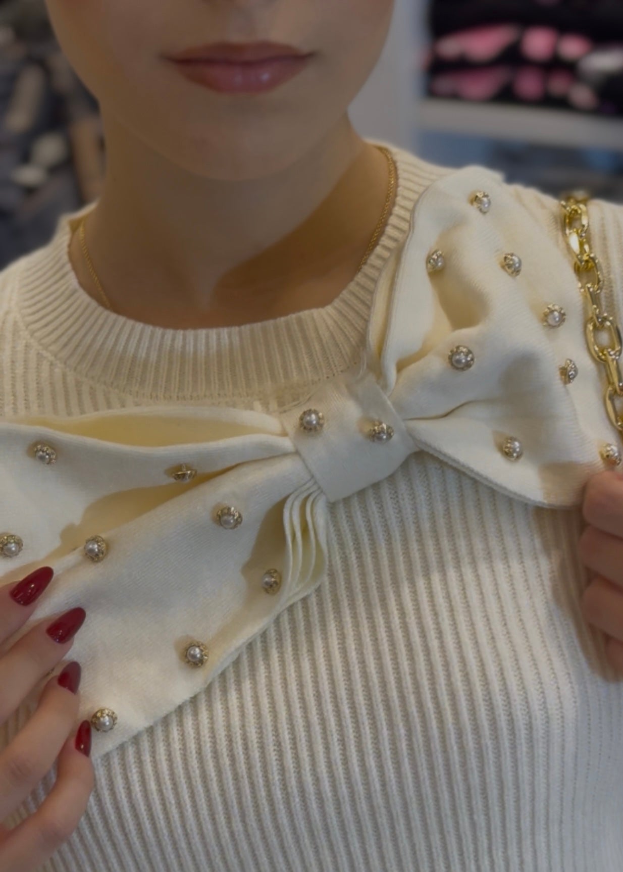 TRASH AND LUXURY - Maglia con maxi fiocco in strass donna