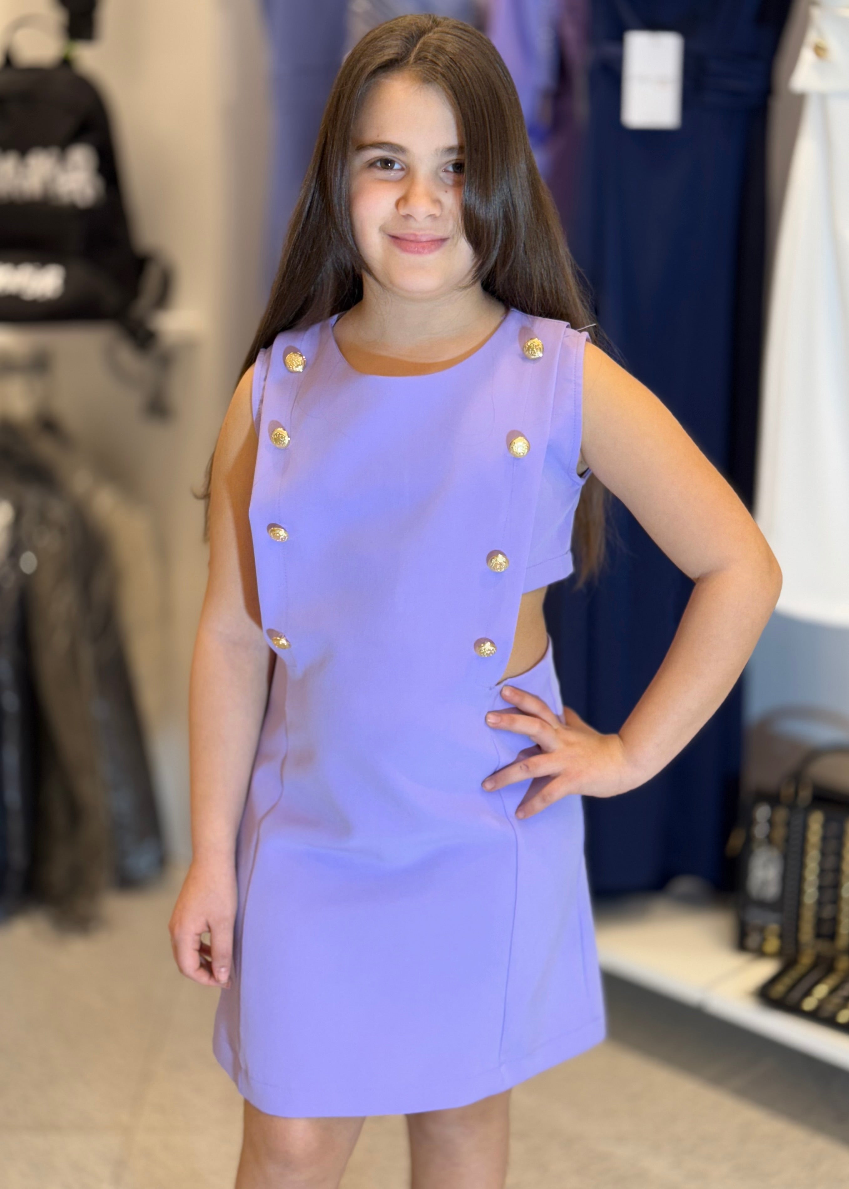JANICE - Abito lilla con bottoni oro bambina
