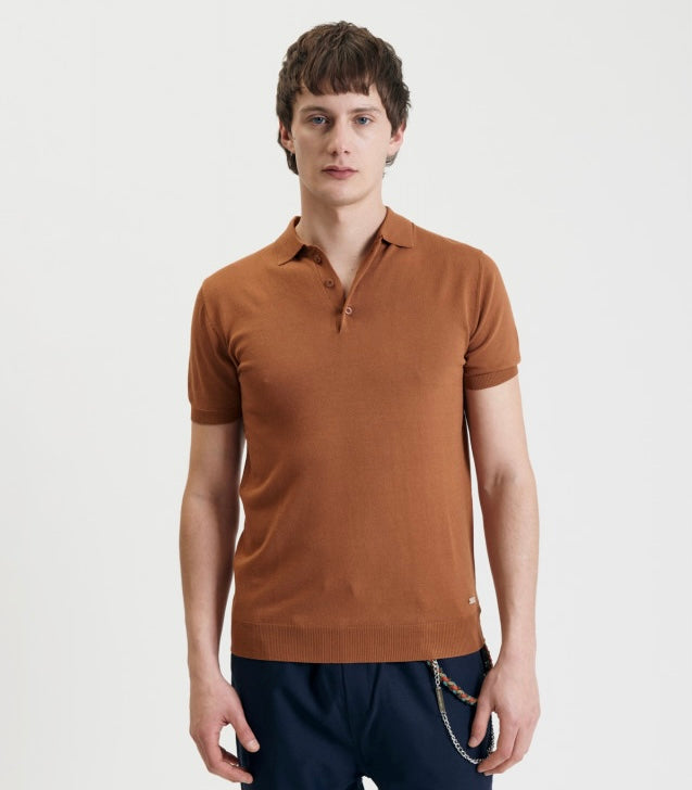 GIANNI LUPO - Polo in maglia tabacco uomo