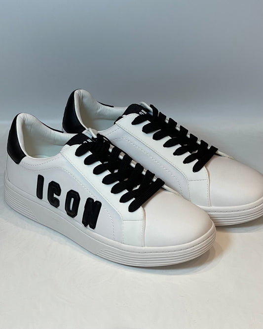 ICON - Sneakers Bianca con logo in rilievo laterale e lacci neri