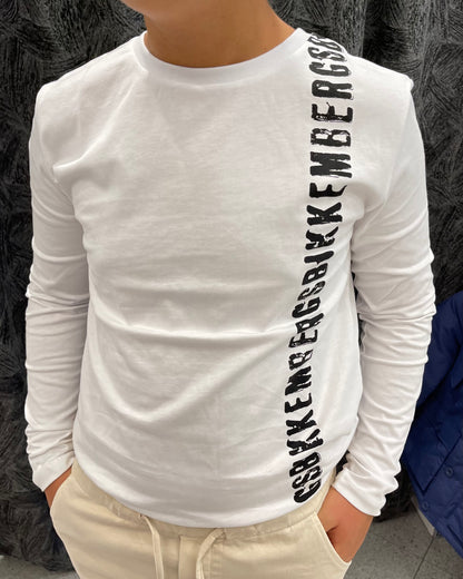 BIKKEMBERGS - T-shirt bianca manica lunga con dettagli neri bambino