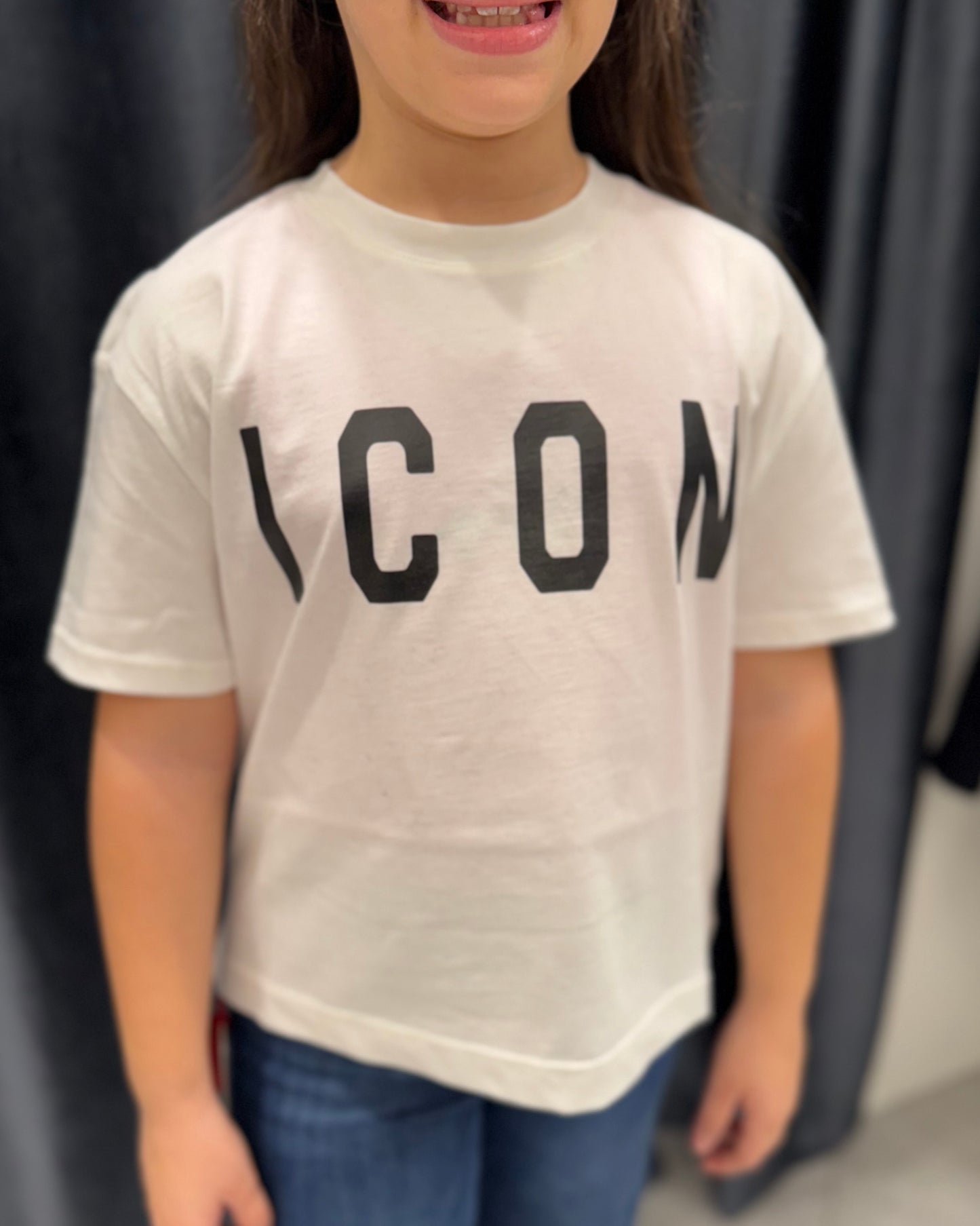 ICON - T-shirt bianco con logo nero bambino/bambina